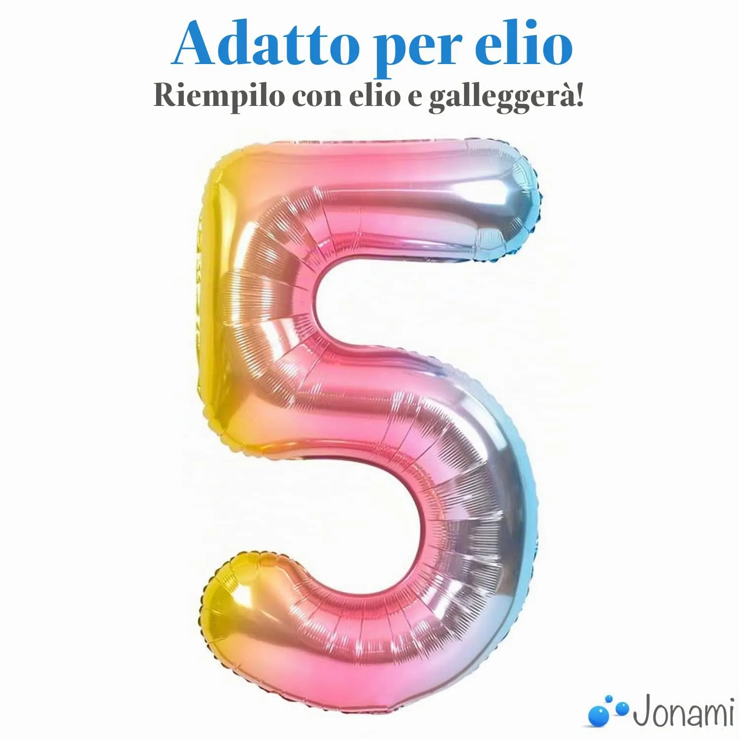 Jonami Palloncino Numero 5 Gigante Multicolore Pastello 100 cm - immagine 3