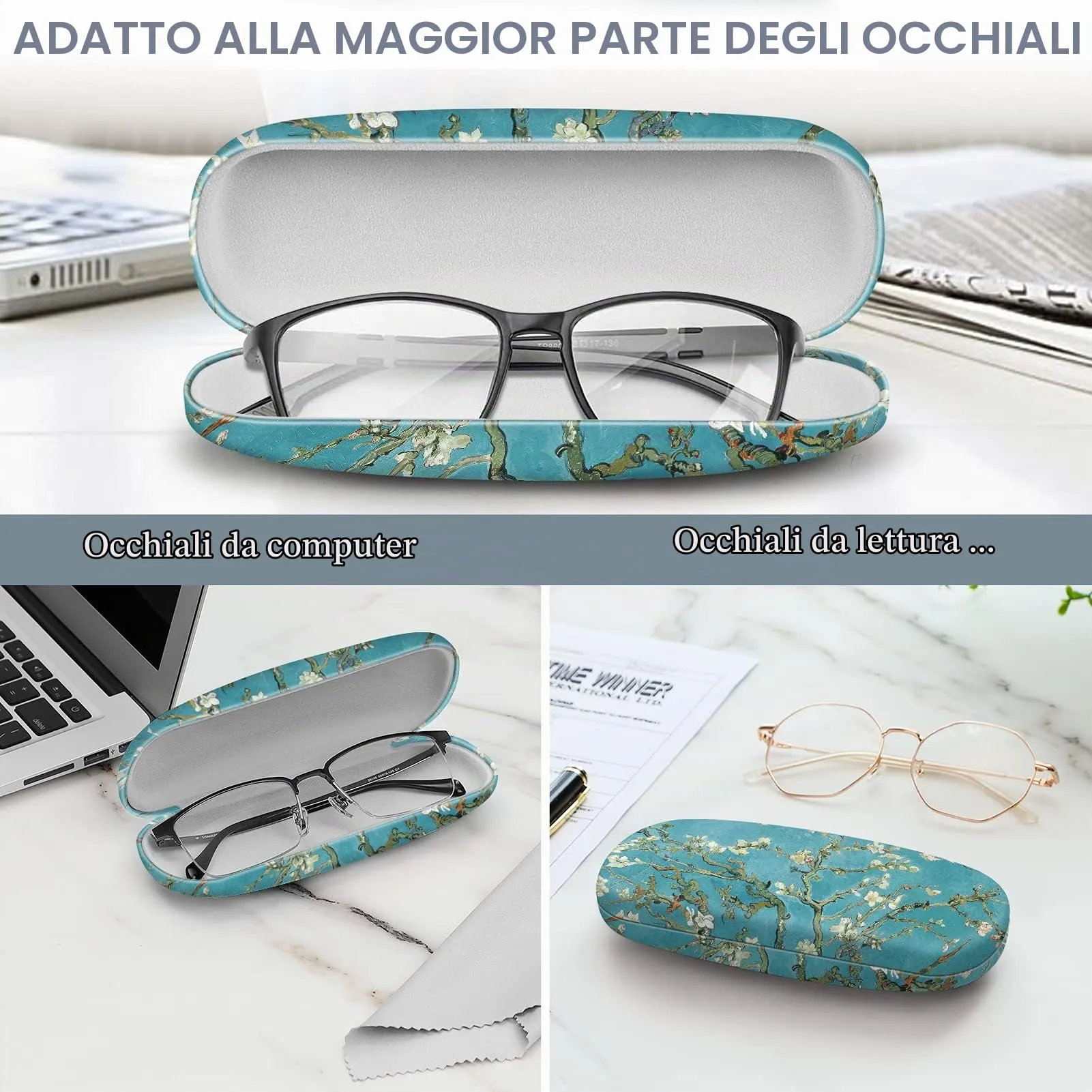 FINTIE Custodia Occhiali Rigida Floreale, Pelle Sintetica, AGSB - immagine 3
