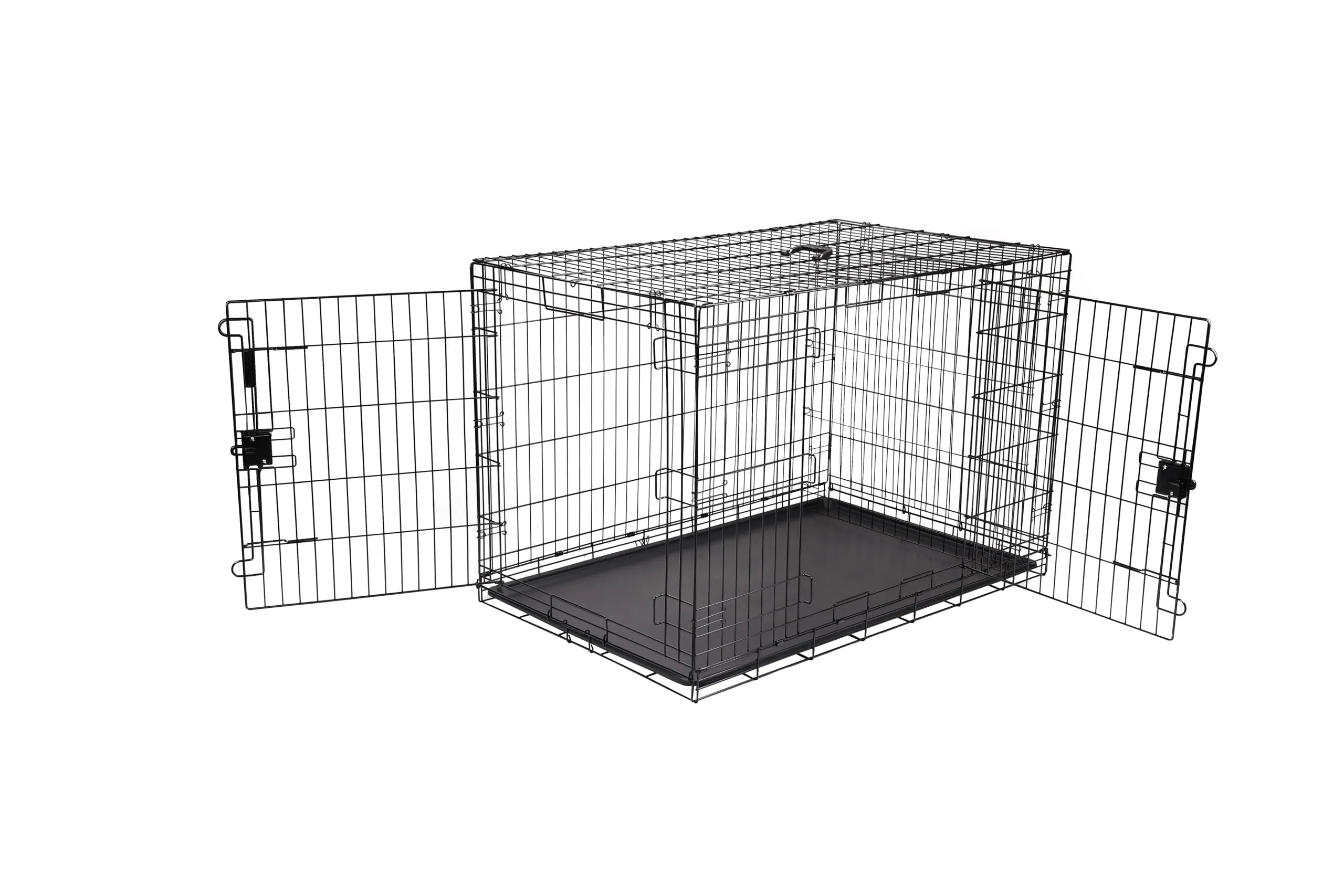 Amazon Basics Gabbia per cani in metallo pieghevole con vassoio rimovibile e doppio sportello, Nero, 122 x 76.2 x 82.5 cm - immagine 1