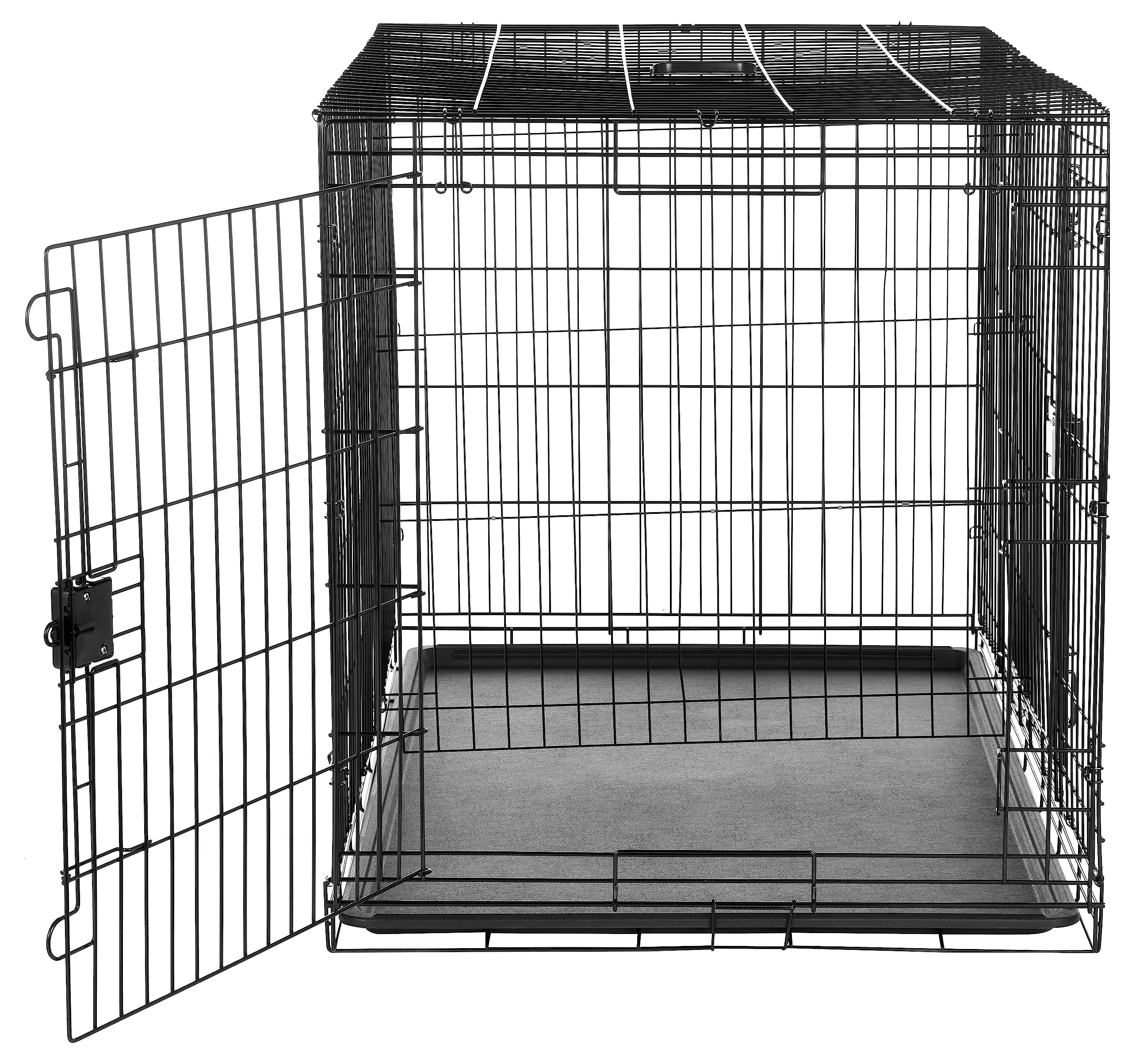 Amazon Basics Gabbia per cani in metallo pieghevole con vassoio rimovibile e doppio sportello, Nero, 122 x 76.2 x 82.5 cm - immagine 4