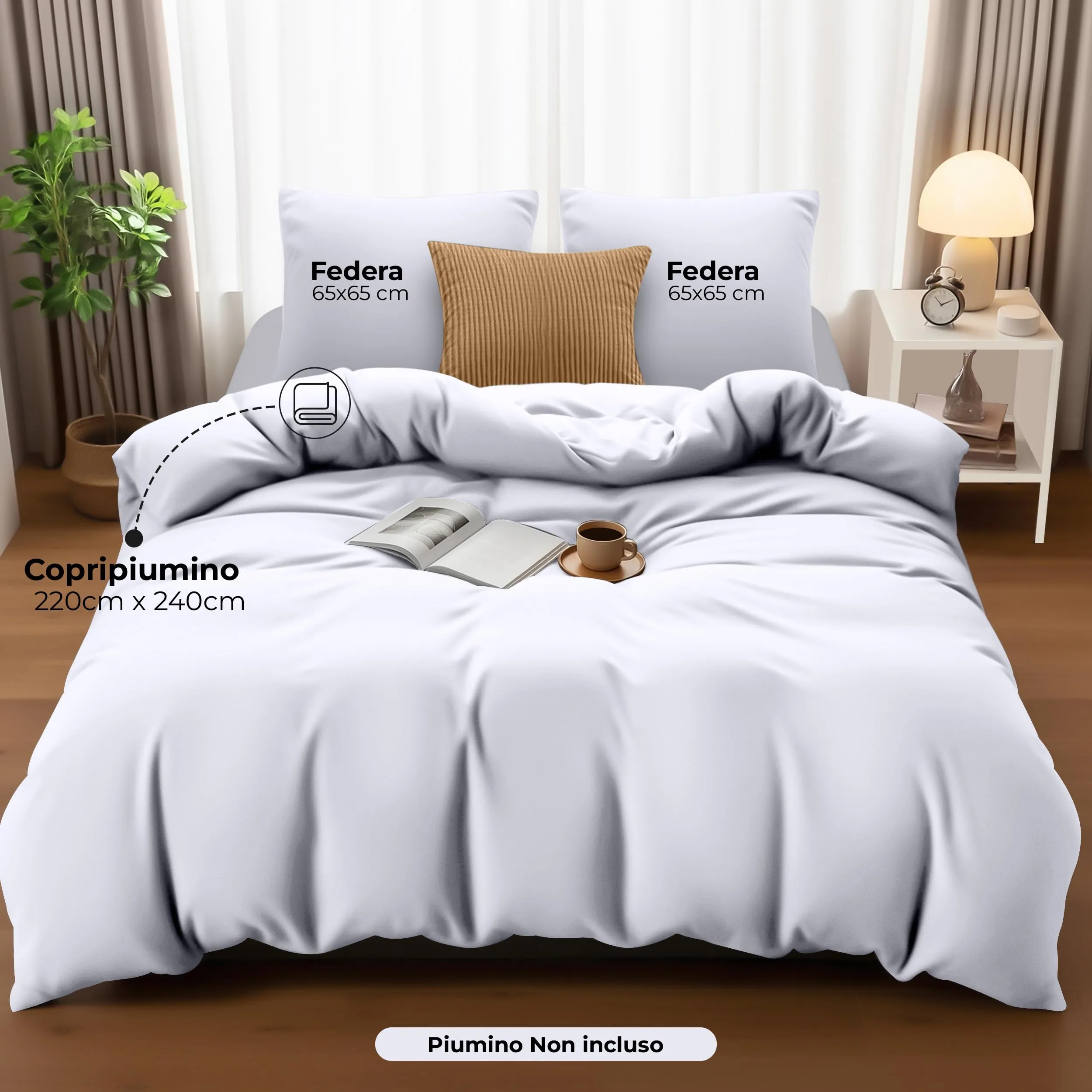 Utopia Bedding Copripiumino Matrimoniale 240x220 cm con 2 Federe 65x65 cm, Bianco - immagine 4