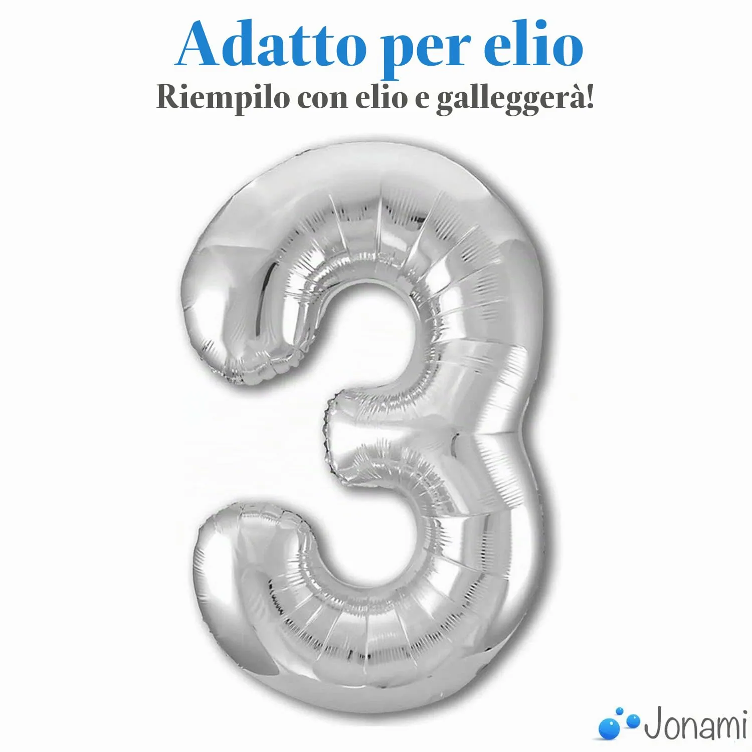 Jonami Palloncino Numero 3 Gigante Argento 100 cm - immagine 3