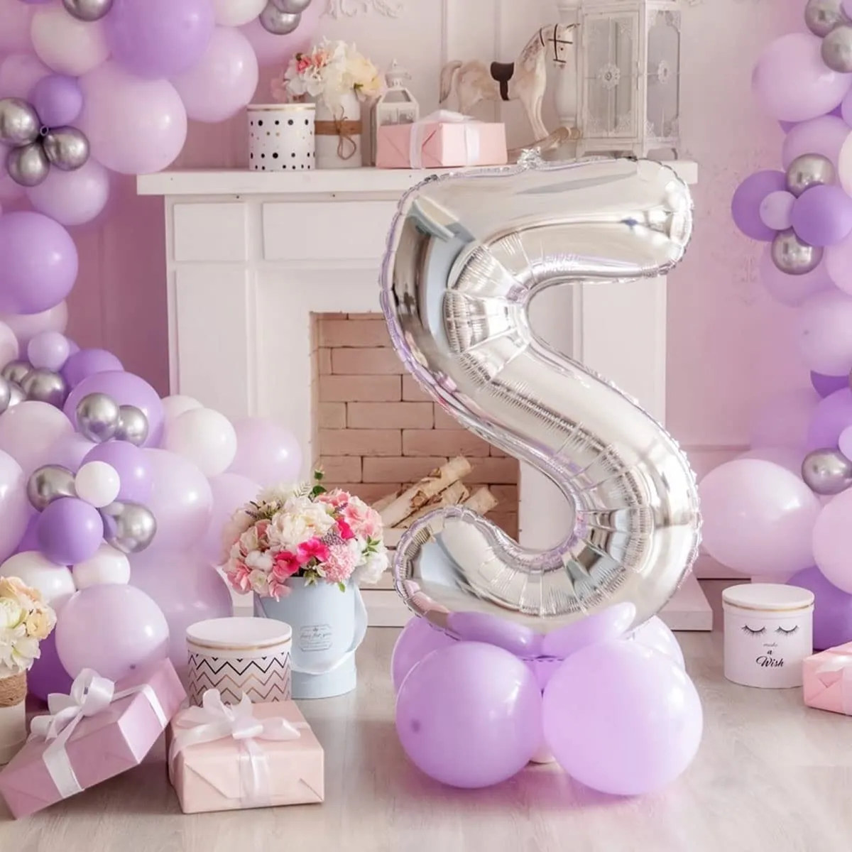 Jonami Palloncino Numero 5 Gigante Argento, 100 cm - immagine 5