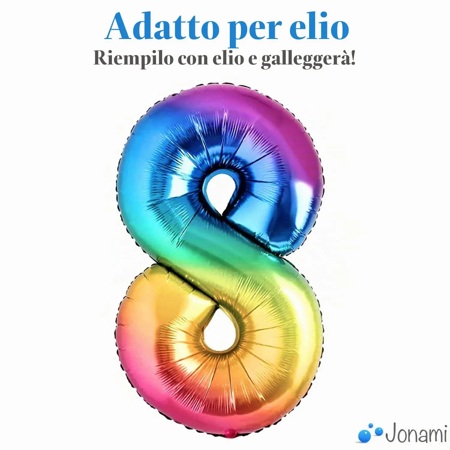Jonami Palloncino Numero 8 Gigante Multicolore Metallizzato, 100 cm - immagine 3