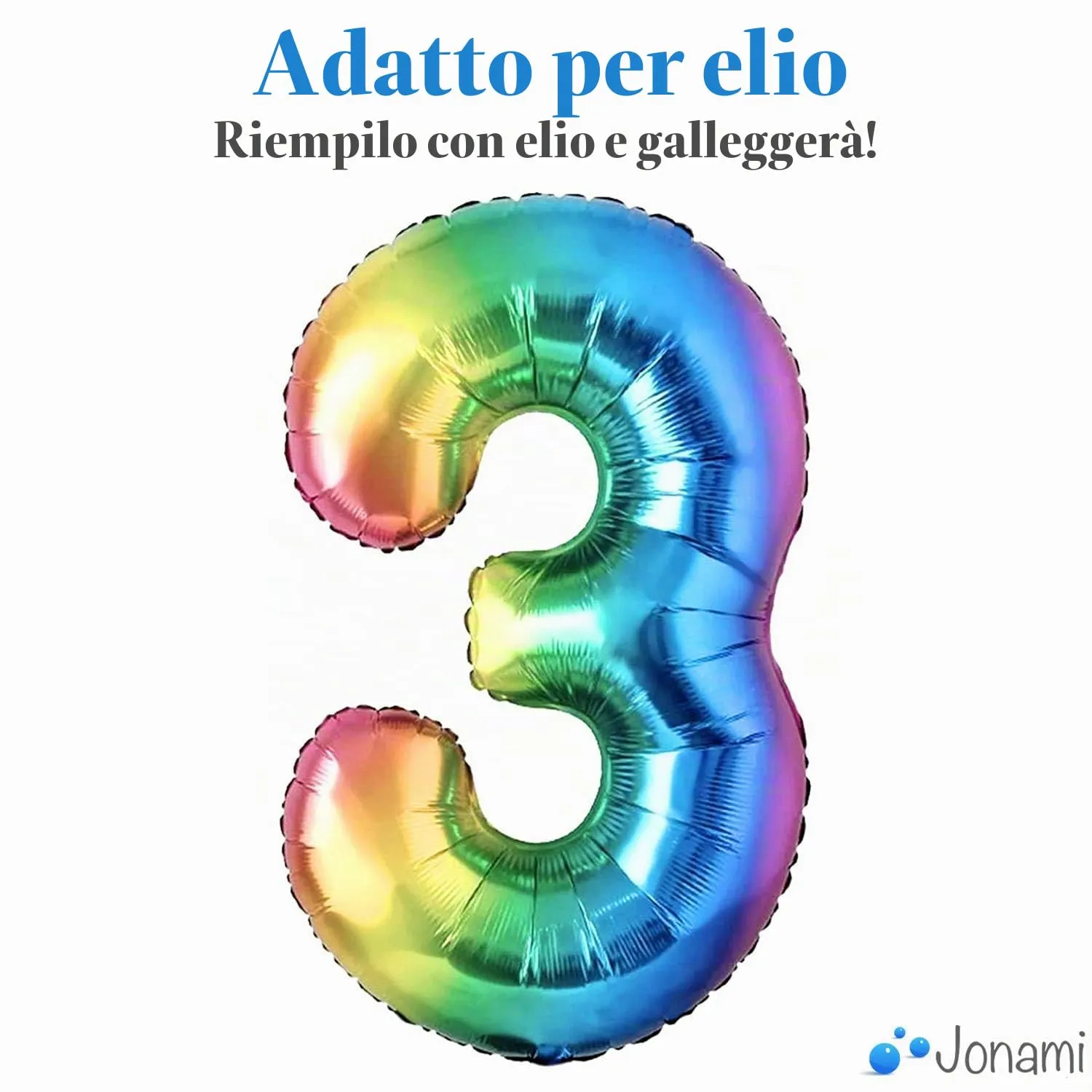 Jonami Palloncino Numero 3 Gigante Multicolore Metallizzato 100 cm - immagine 3