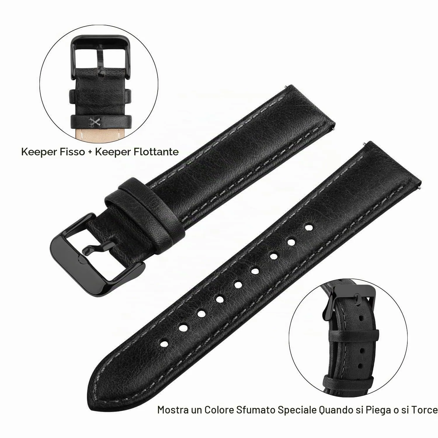 Fullmosa Cinturino Orologio 22mm in Vera Pelle a Sgancio Rapido, Nero - immagine 5
