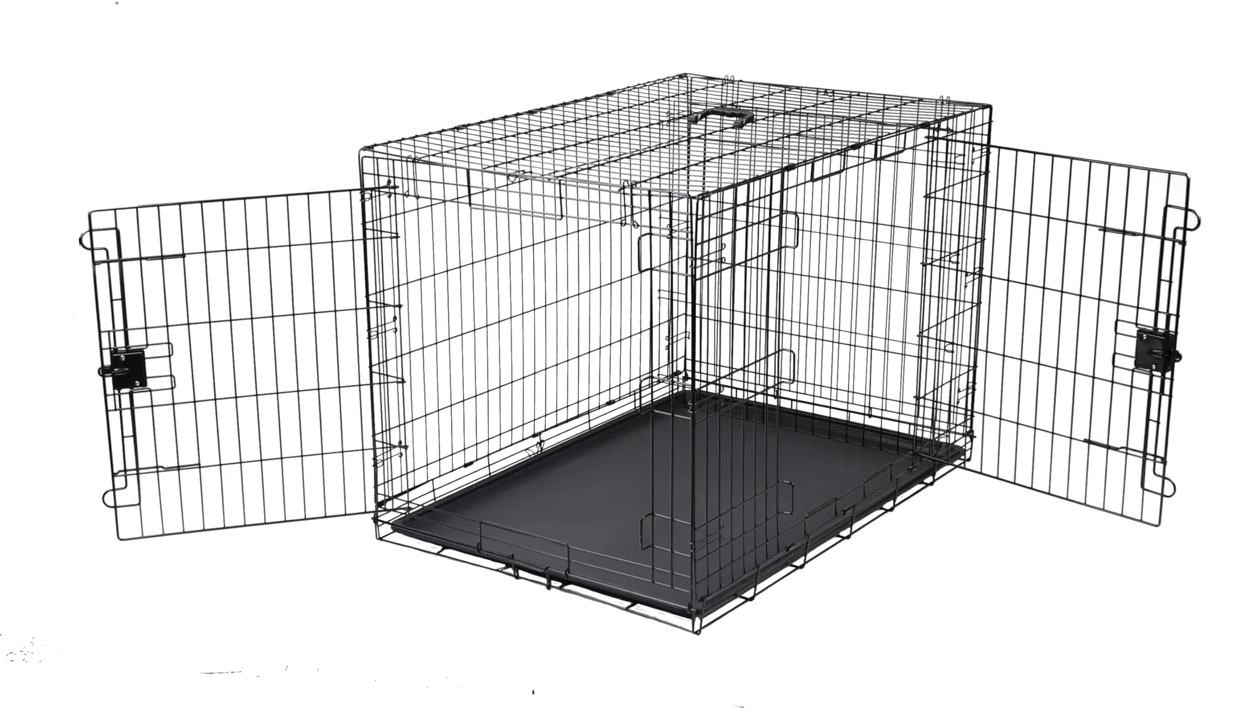 Amazon Basics Gabbia per cani in metallo pieghevole con vassoio rimovibile e doppio sportello, Nero, 106.7 x 71.1 x 76.2 cm - immagine 1