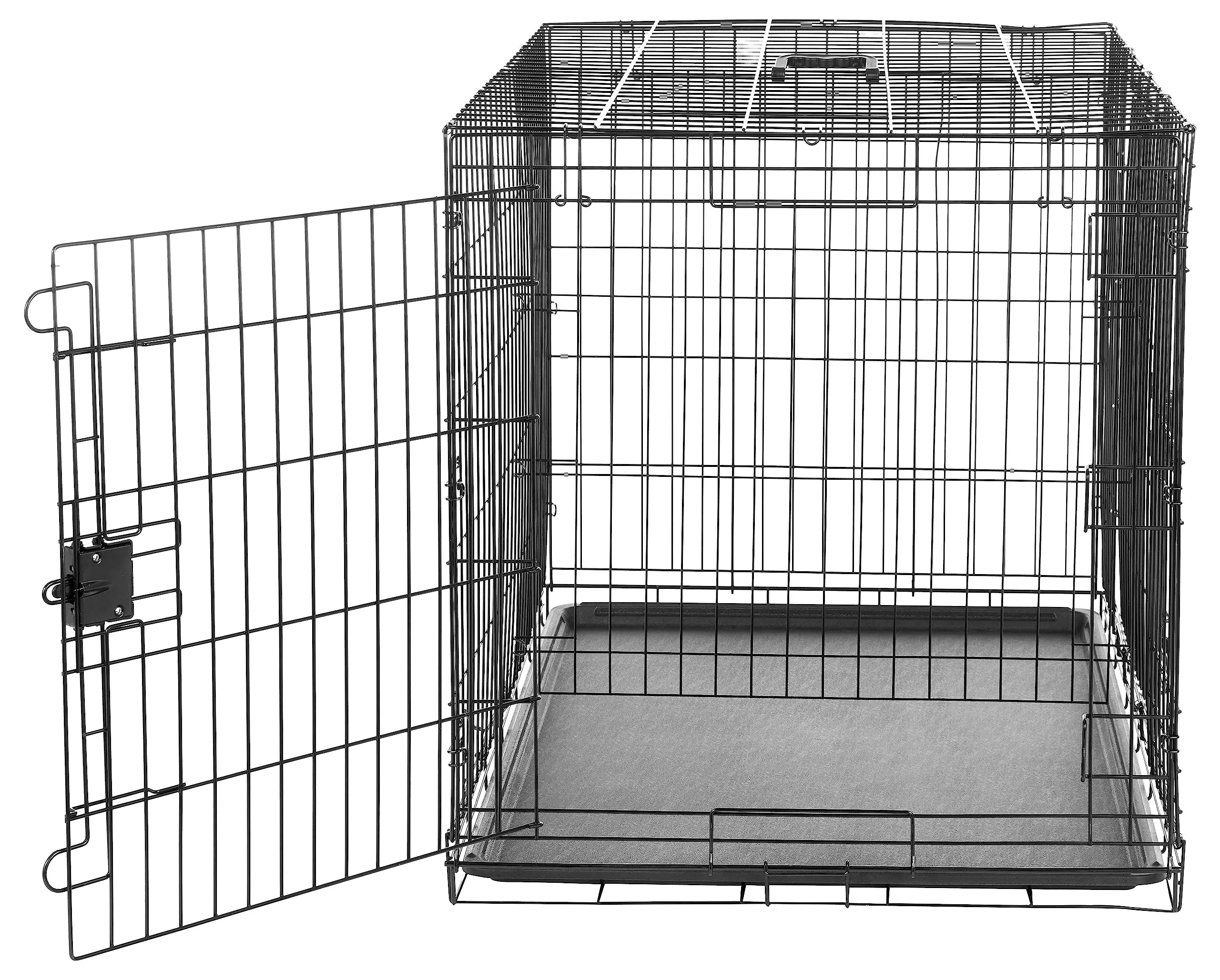 Amazon Basics Gabbia per cani in metallo pieghevole con vassoio rimovibile e doppio sportello, Nero, 106.7 x 71.1 x 76.2 cm - immagine 4