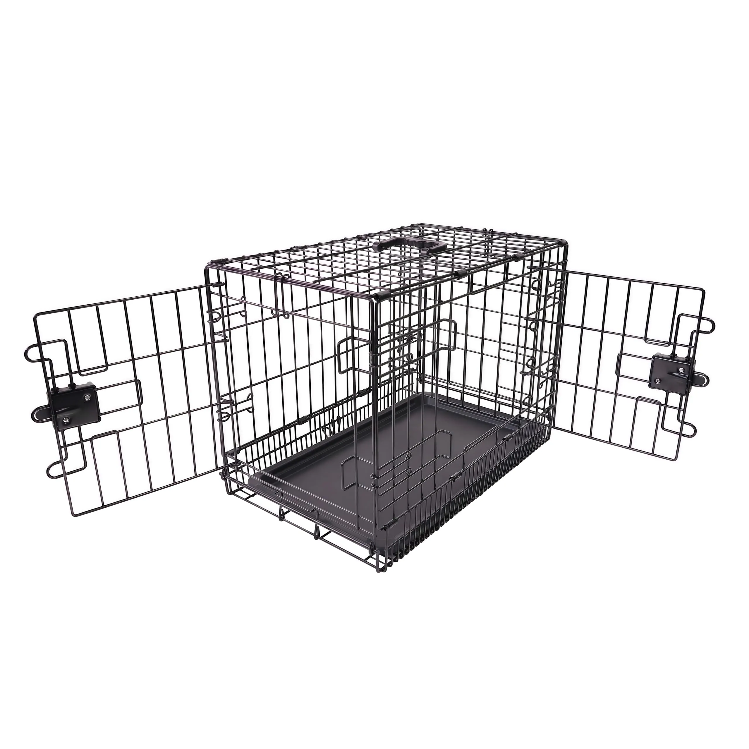 Amazon Basics Gabbia per cani in metallo pieghevole con vassoio rimovibile e doppio sportello, Nero, 80x50x11 cm - immagine 1
