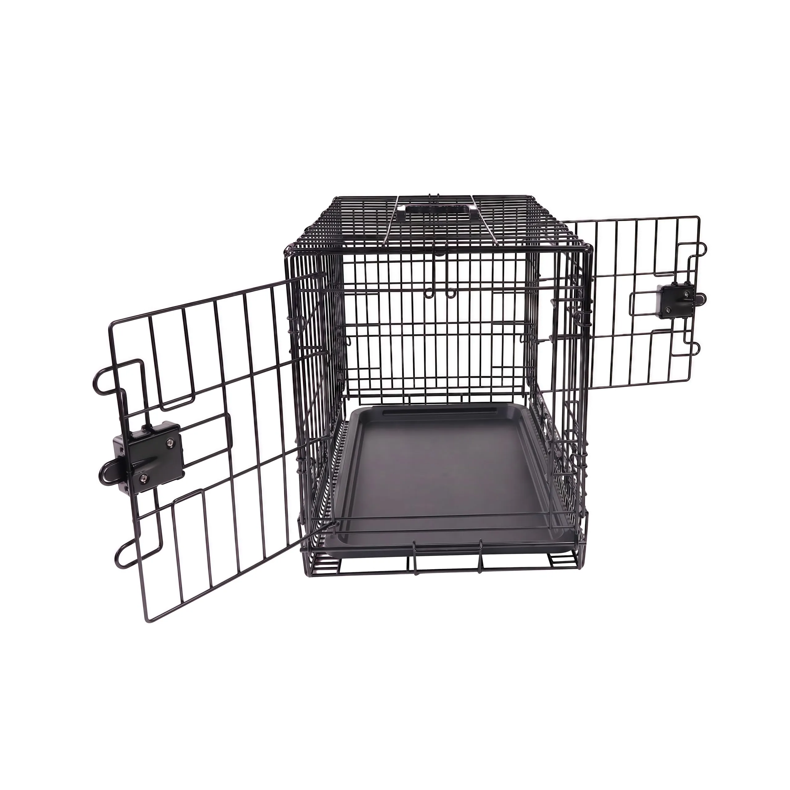 Amazon Basics Gabbia per cani in metallo pieghevole con vassoio rimovibile e doppio sportello, Nero, 80x50x11 cm - immagine 4