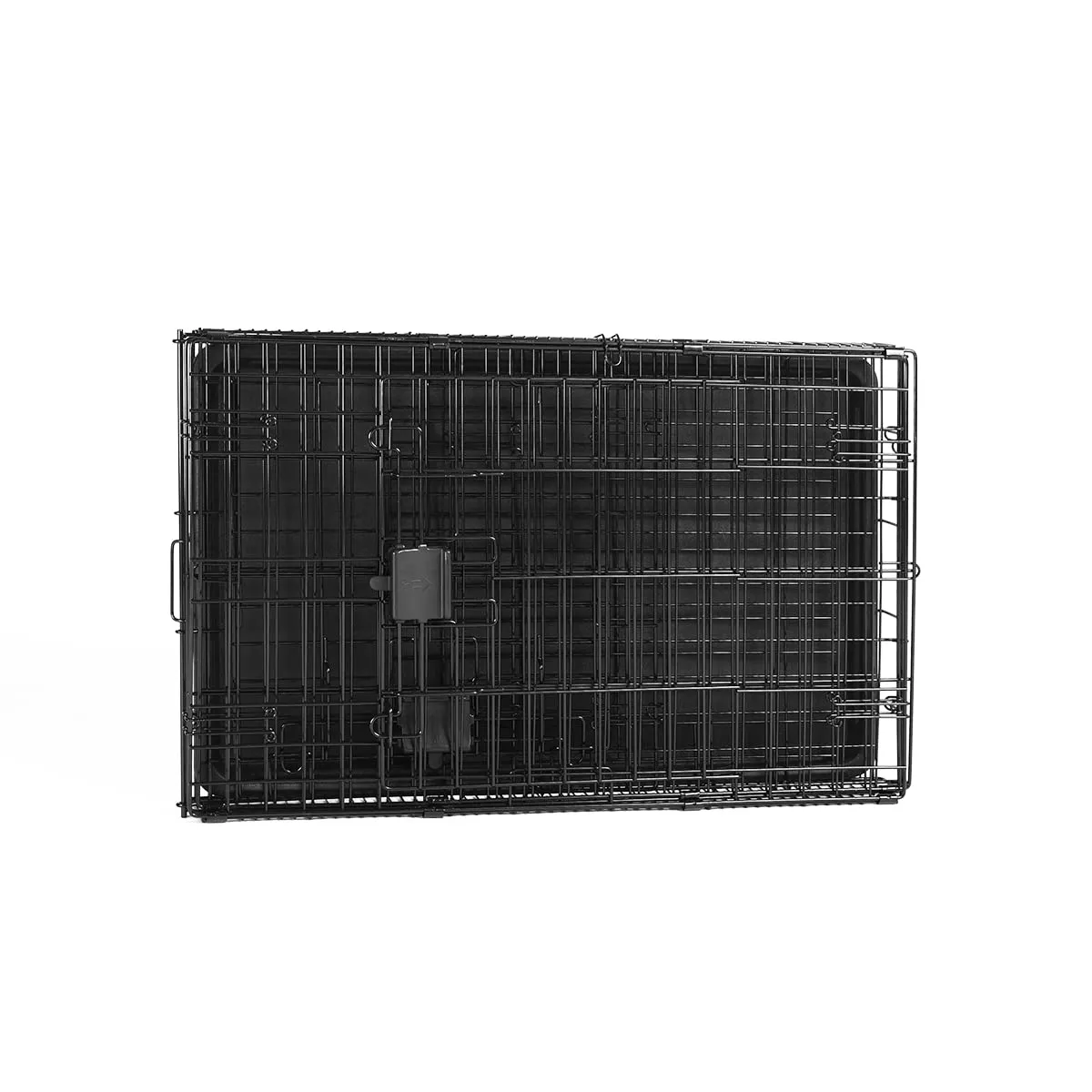 Amazon Basics Gabbia per cani in metallo pieghevole con vassoio rimovibile e doppio sportello, Nero, 80x50x11 cm - immagine 5