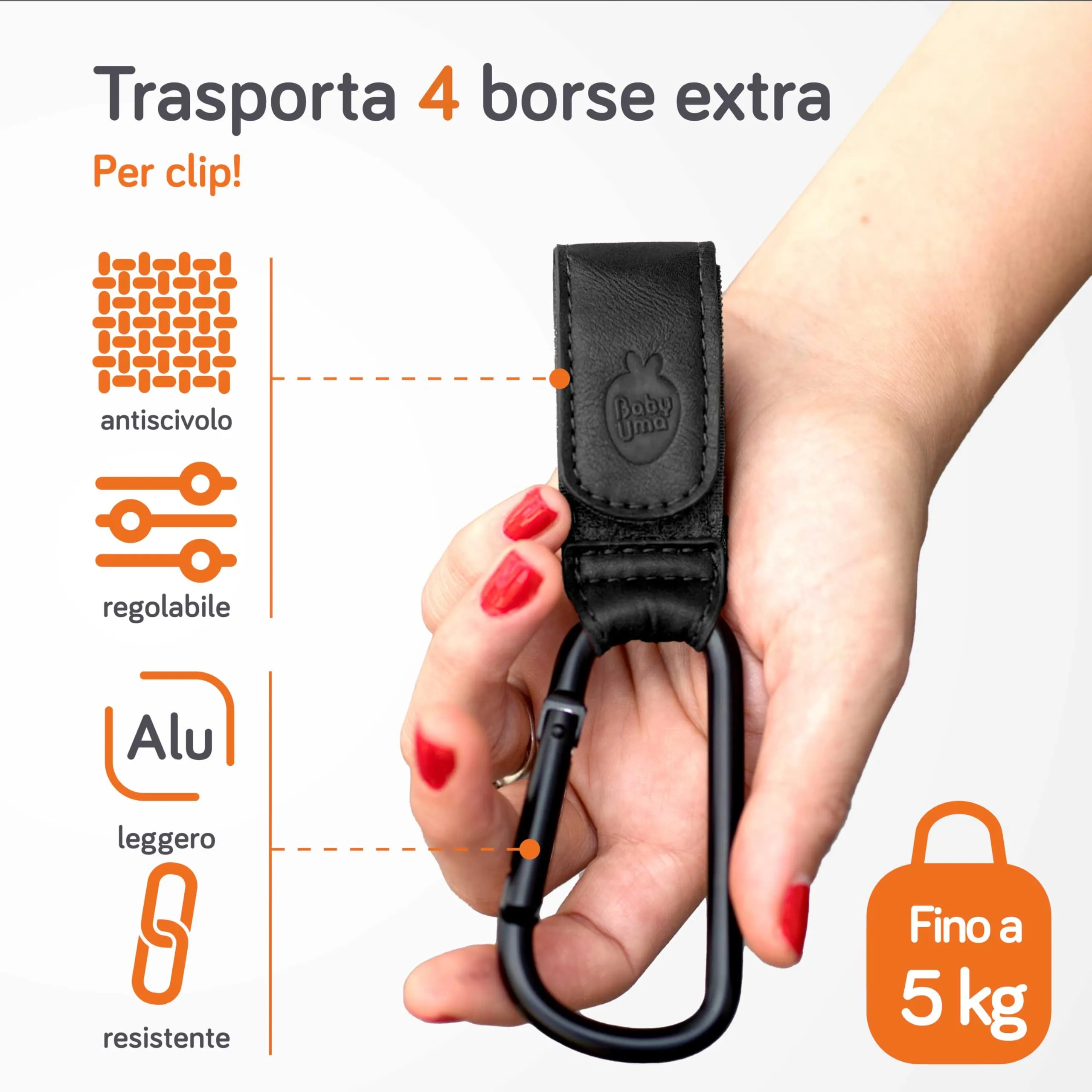 Baby Uma Ganci Passeggino Porta Borse in Similpelle, 2 Pezzi - immagine 4