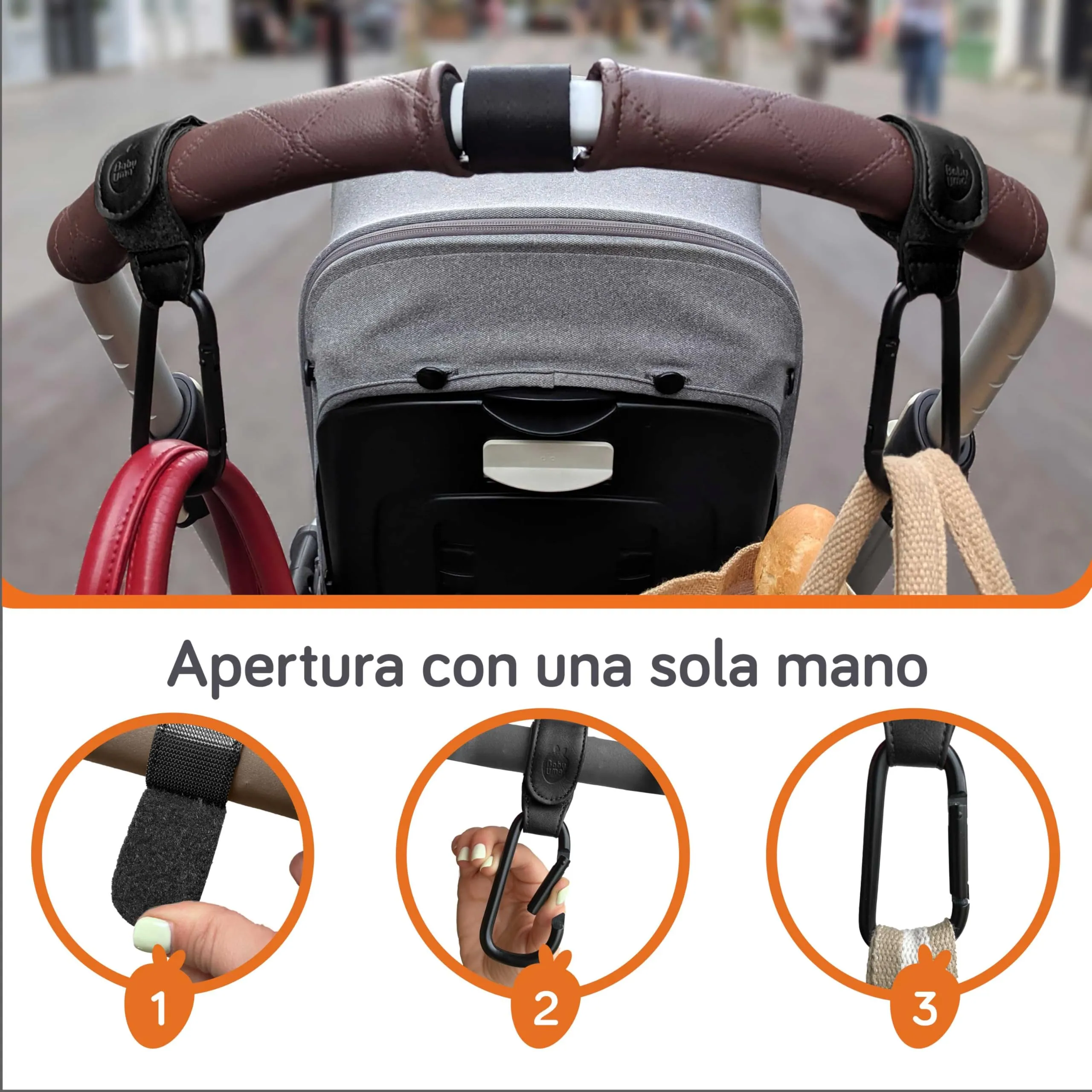 Baby Uma Ganci Passeggino Porta Borse in Similpelle, 2 Pezzi - immagine 5
