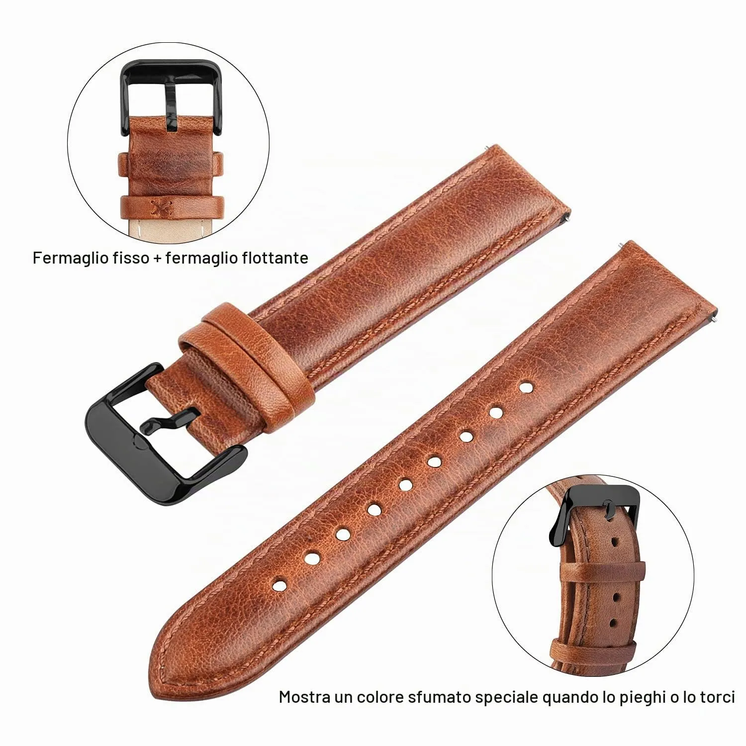Fullmosa Cinturino Orologio 20mm in Vera Pelle a Sgancio Rapido - immagine 5
