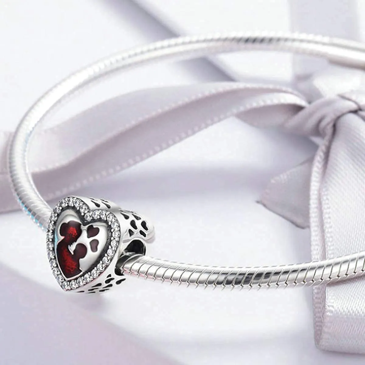 NINGAN Mamma e bambino Heart Charm in Argento Sterling 925 per Bracciali e Collane - immagine 2