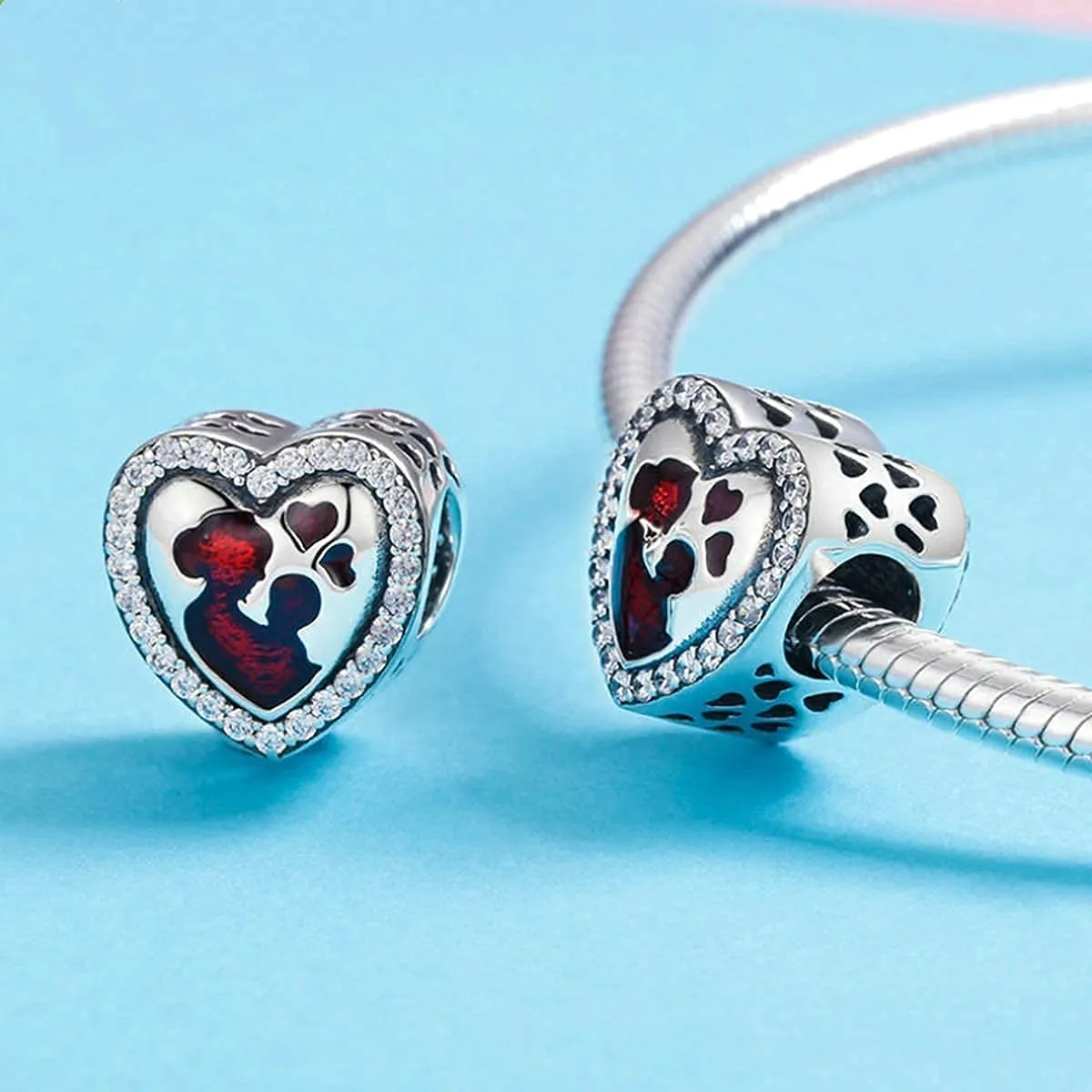NINGAN Mamma e bambino Heart Charm in Argento Sterling 925 per Bracciali e Collane - immagine 3