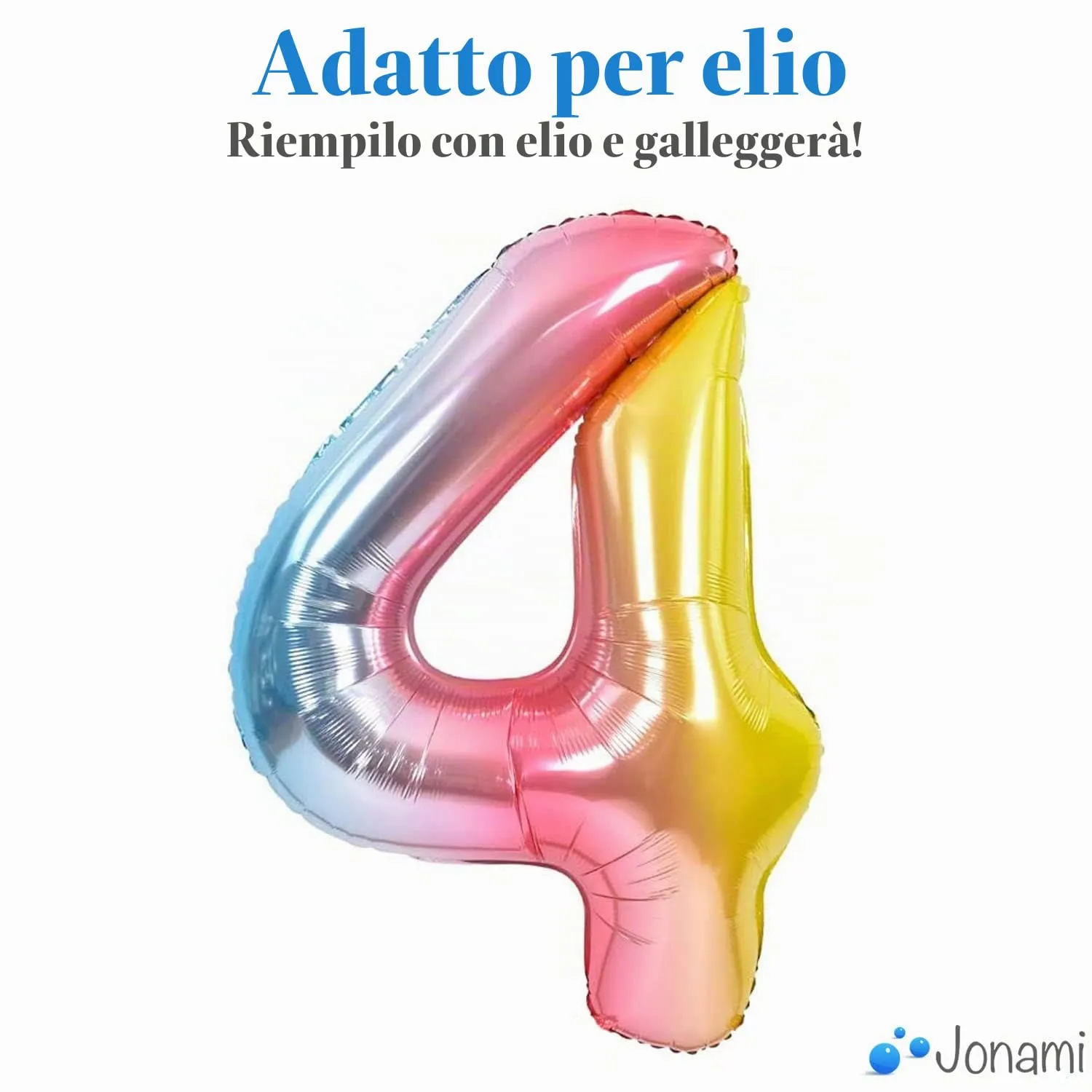Jonami Palloncino Numero 4 Gigante Multicolore Pastello, 100 cm - immagine 3