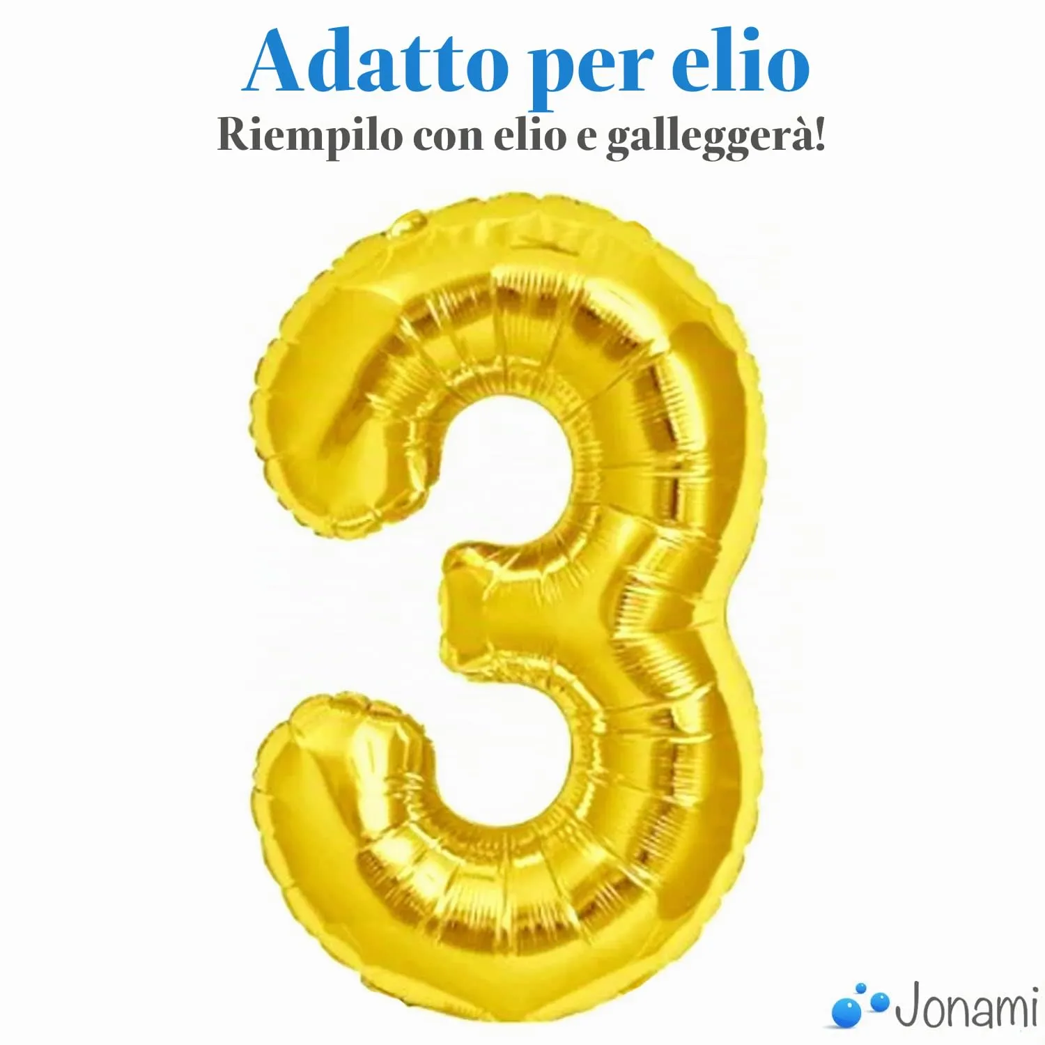 Jonami Palloncino Numero 3 Gigante Oro, 100 cm - immagine 3