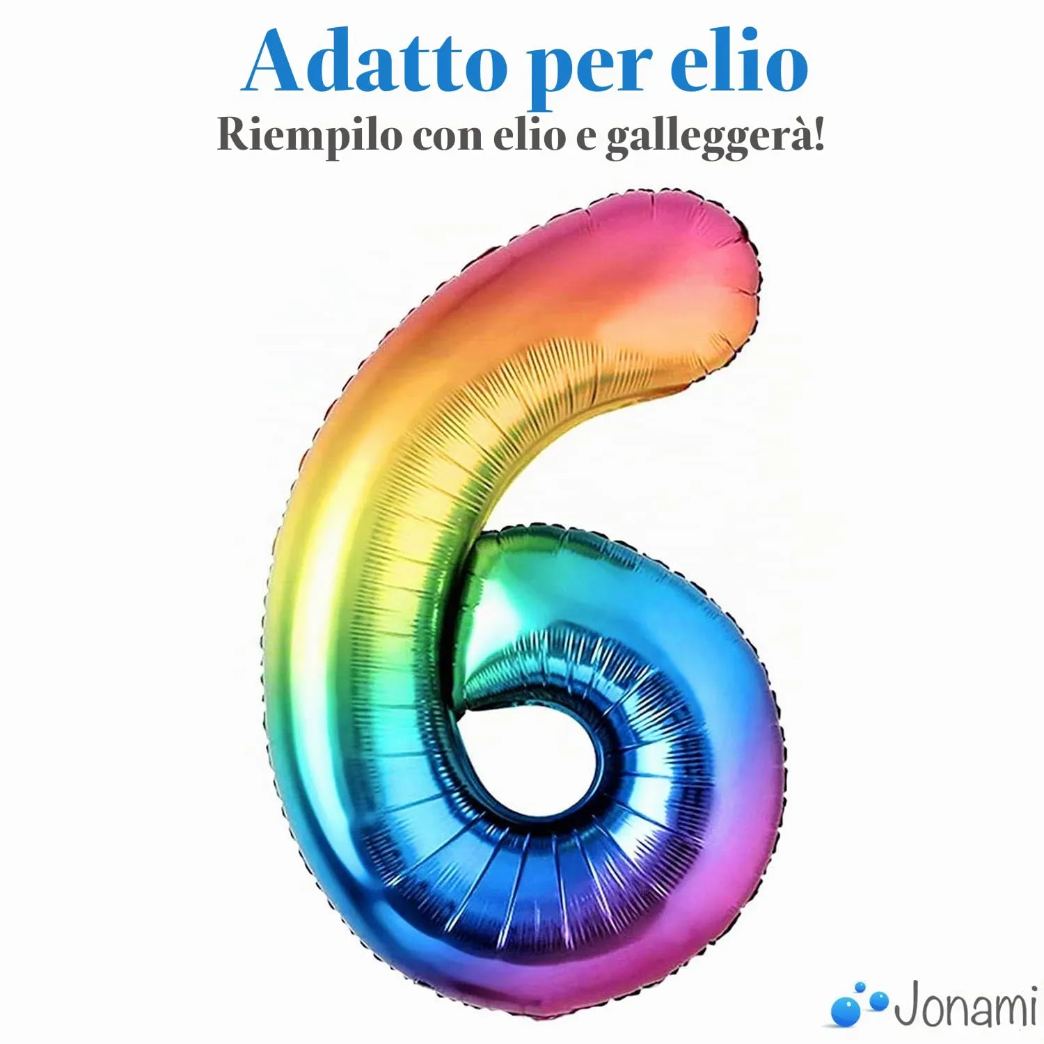 Jonami Palloncino Numero 6 Gigante Multicolore Metallizzato, 100 cm - immagine 3