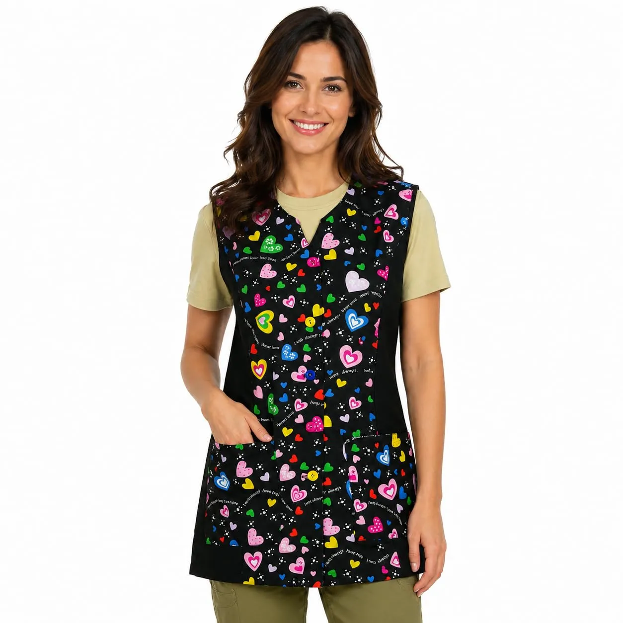 Etrexonline Casacca Donna Senza Maniche con Bottoni per Pulizia e Lavoro, Cuore, XL - immagine 1