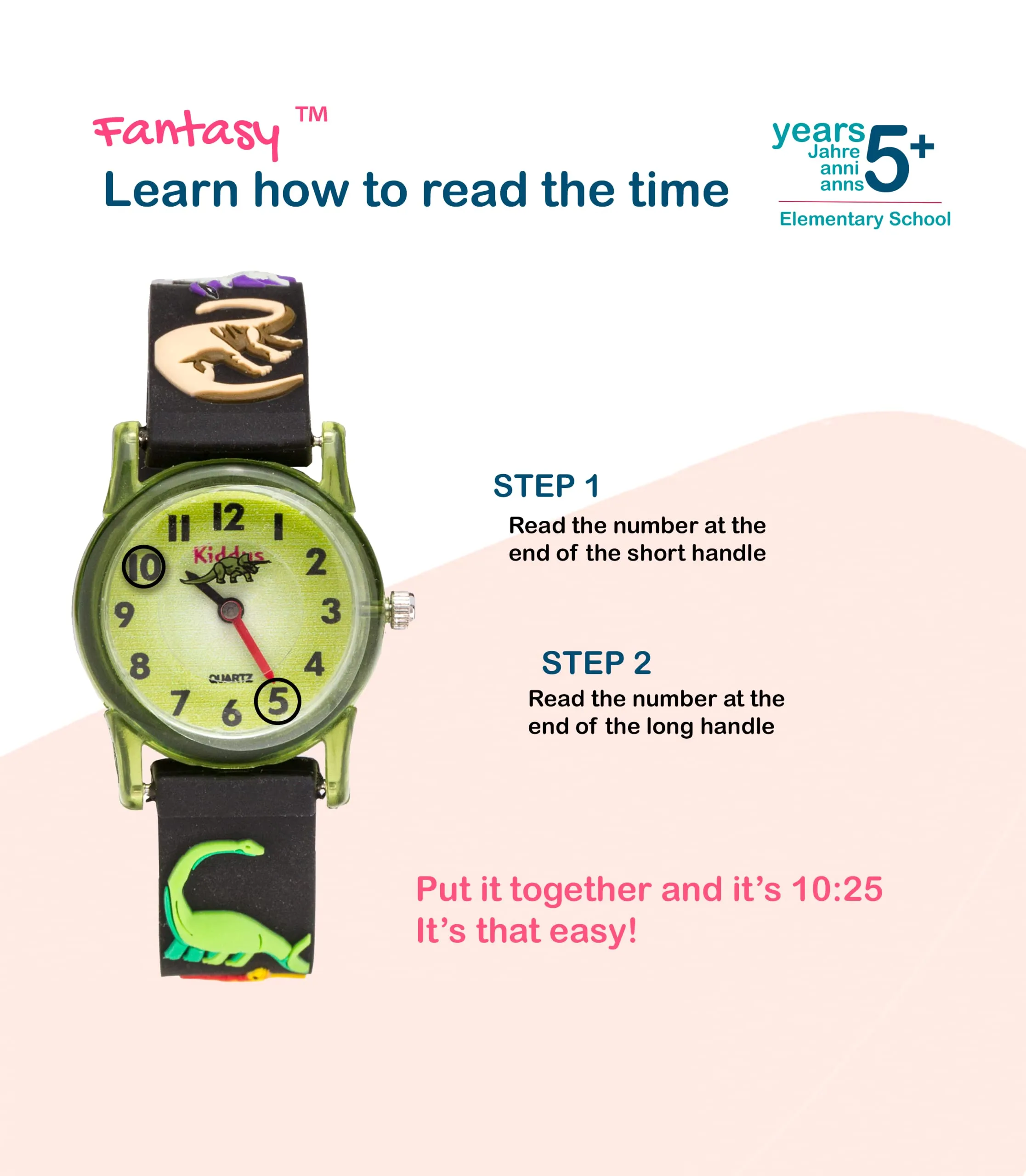 Kiddus Orologio Analogico Didattico per Bambini 5-10 Anni, Dino - immagine 5