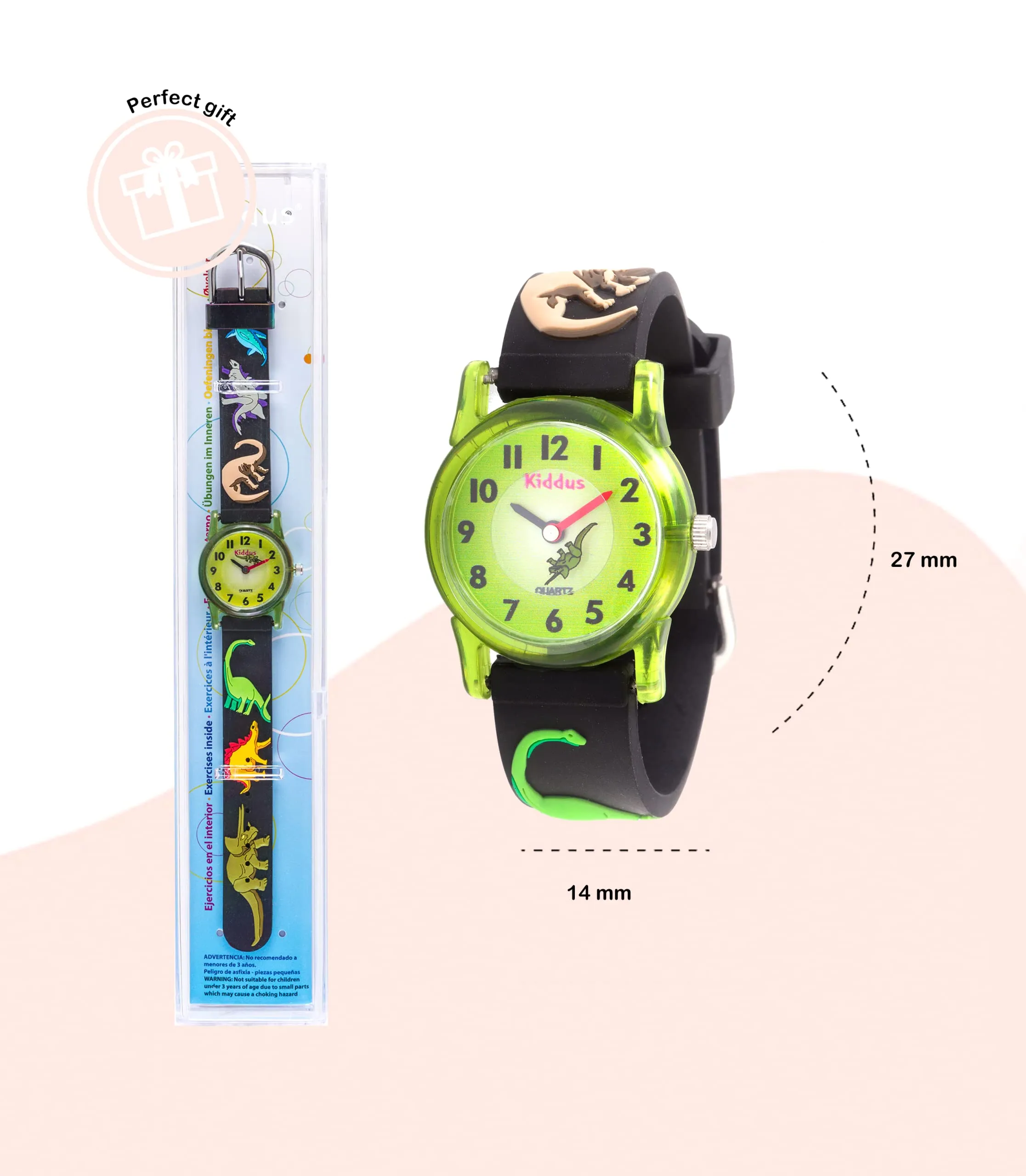 Kiddus Orologio Analogico Didattico per Bambini 5-10 Anni, Dino - immagine 7