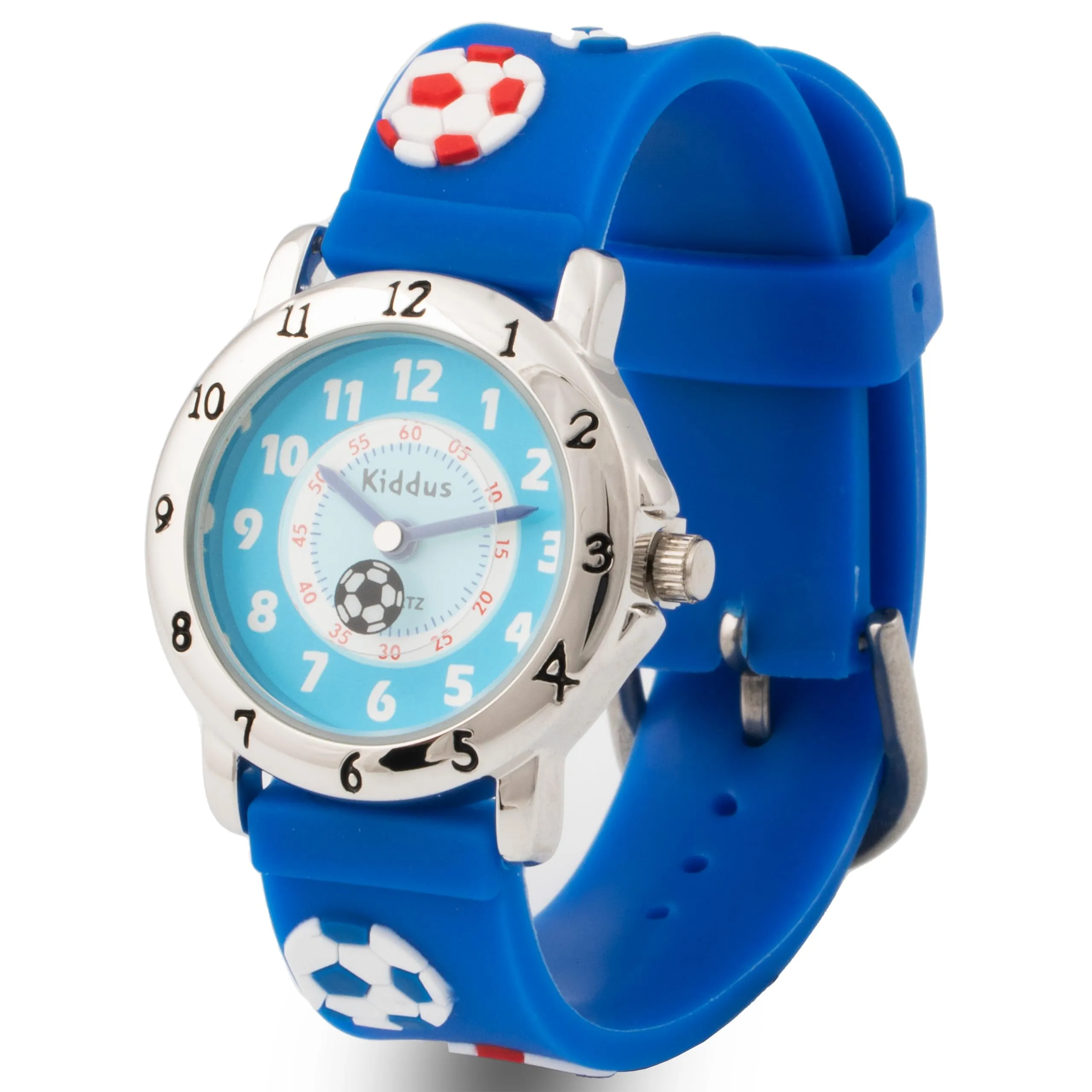 Kiddus Orologio Analogico Didattico da Polso per Bambini 5-10 Anni, Calcio Blu - immagine 1