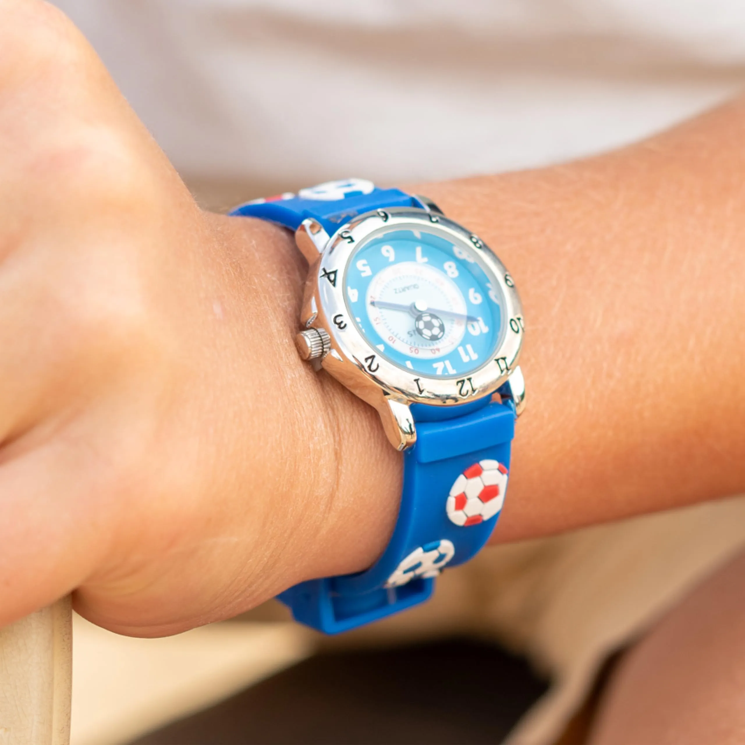 Kiddus Orologio Analogico Didattico da Polso per Bambini 5-10 Anni, Calcio Blu - immagine 2