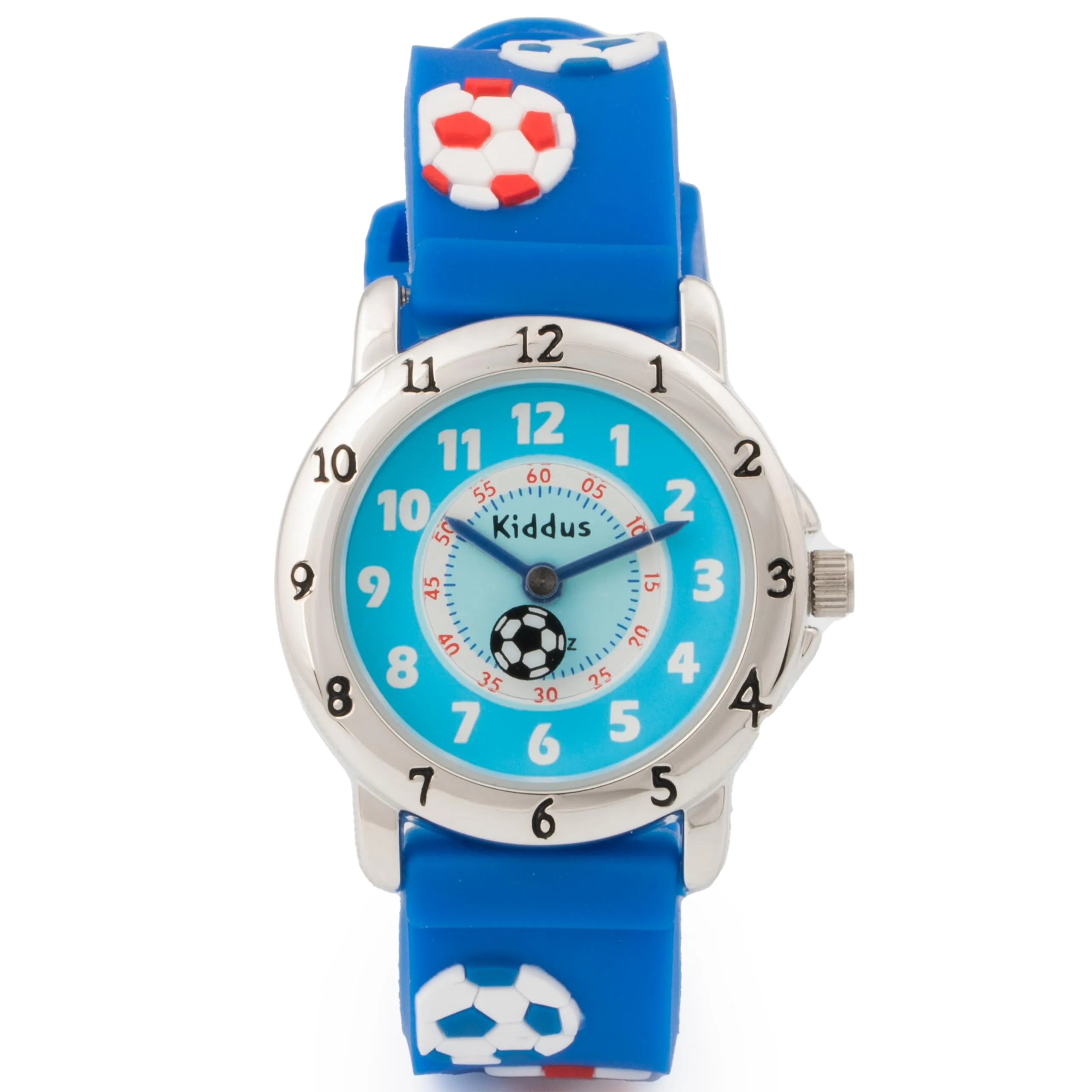 Kiddus Orologio Analogico Didattico da Polso per Bambini 5-10 Anni, Calcio Blu - immagine 3