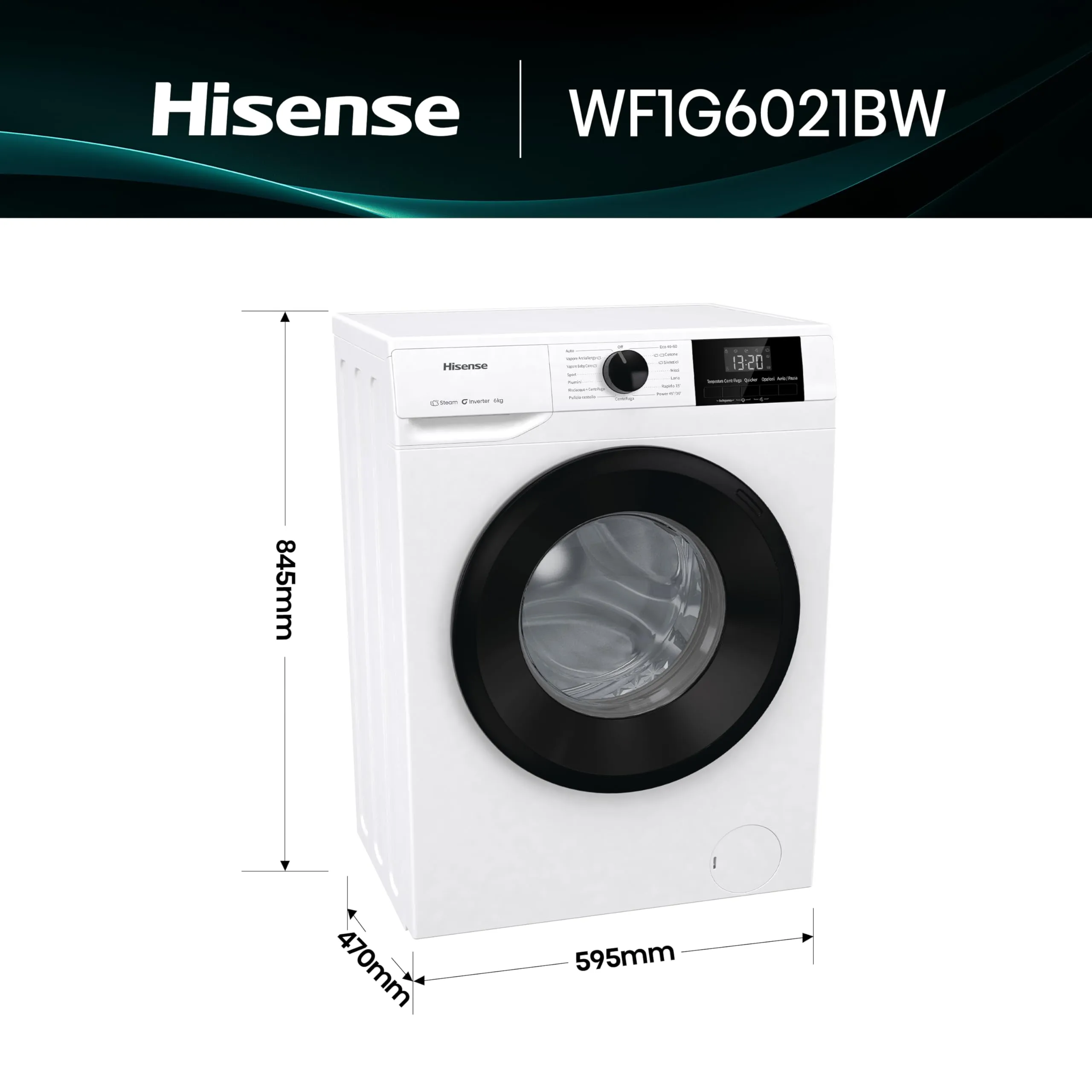 Hisense WF1G6021BW Lavatrice Slim Carica Frontale 6 kg Classe B Bianco - immagine 3