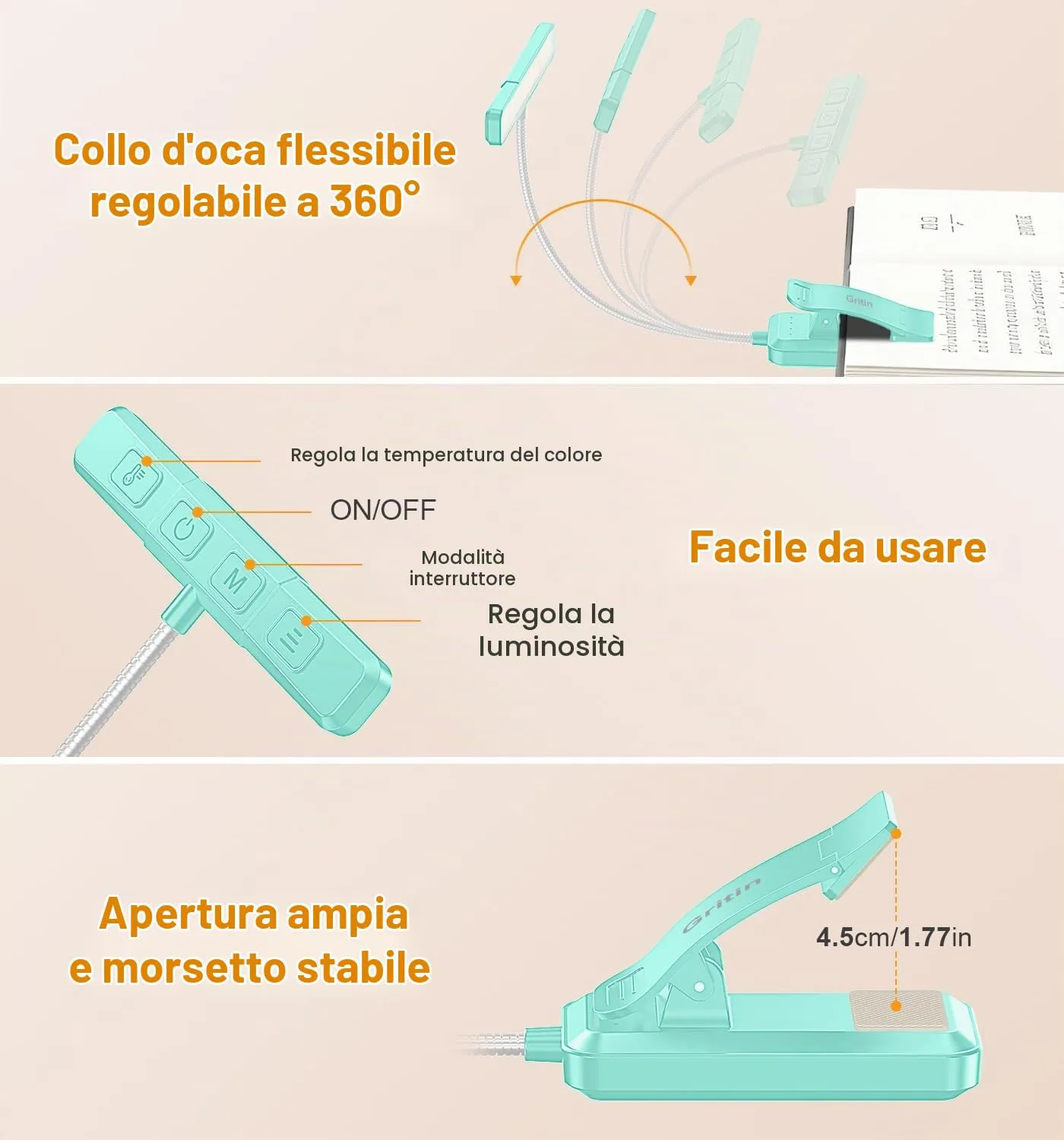 Gritin 2026 Luce per Lettura Libri a Letto - 32 LED Spettro Completo - immagine 8