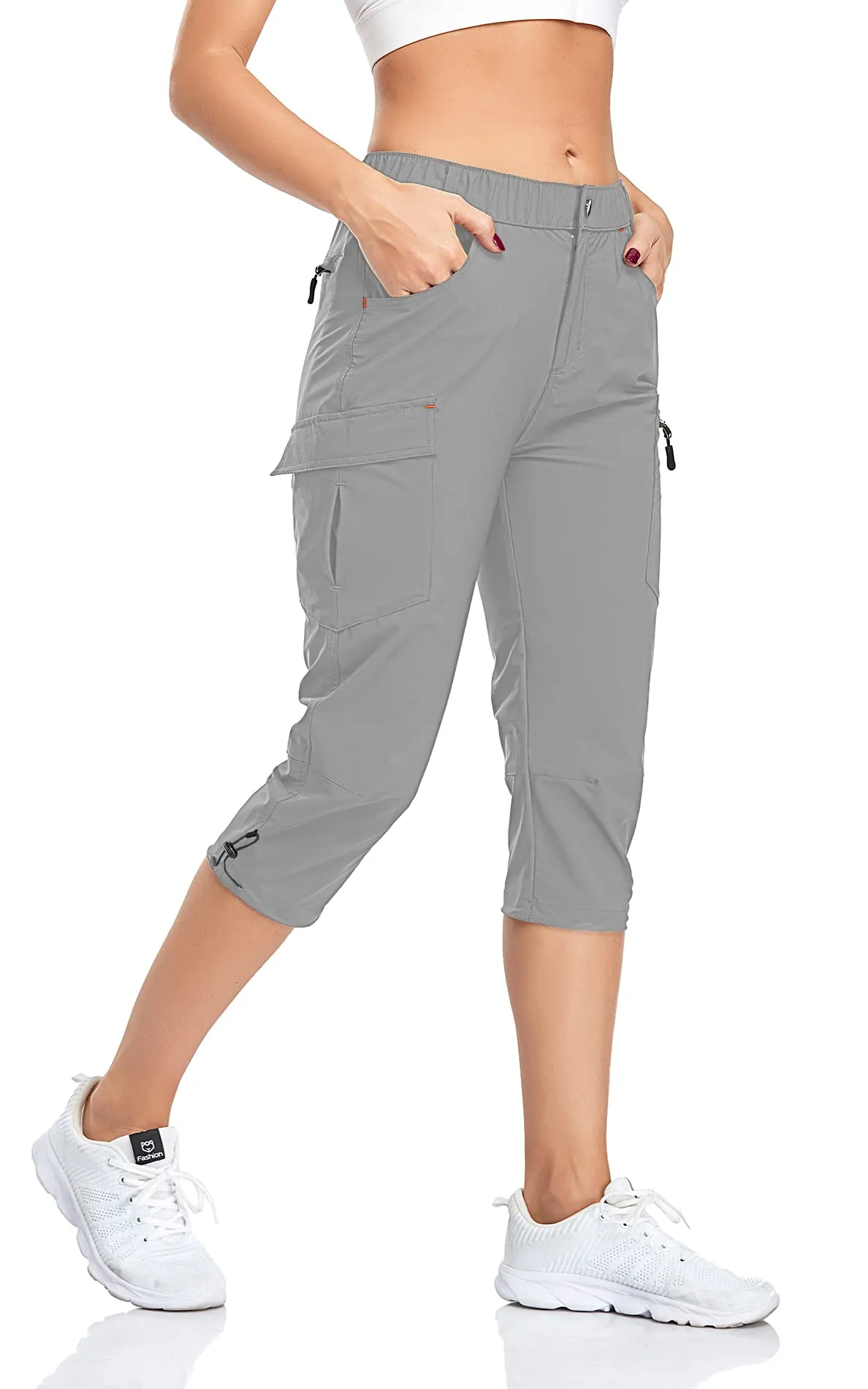 GymBrave Pantaloni Trekking Donna Cargo Capri 3/4 Estivi, Grigio Chiaro, S - immagine 1