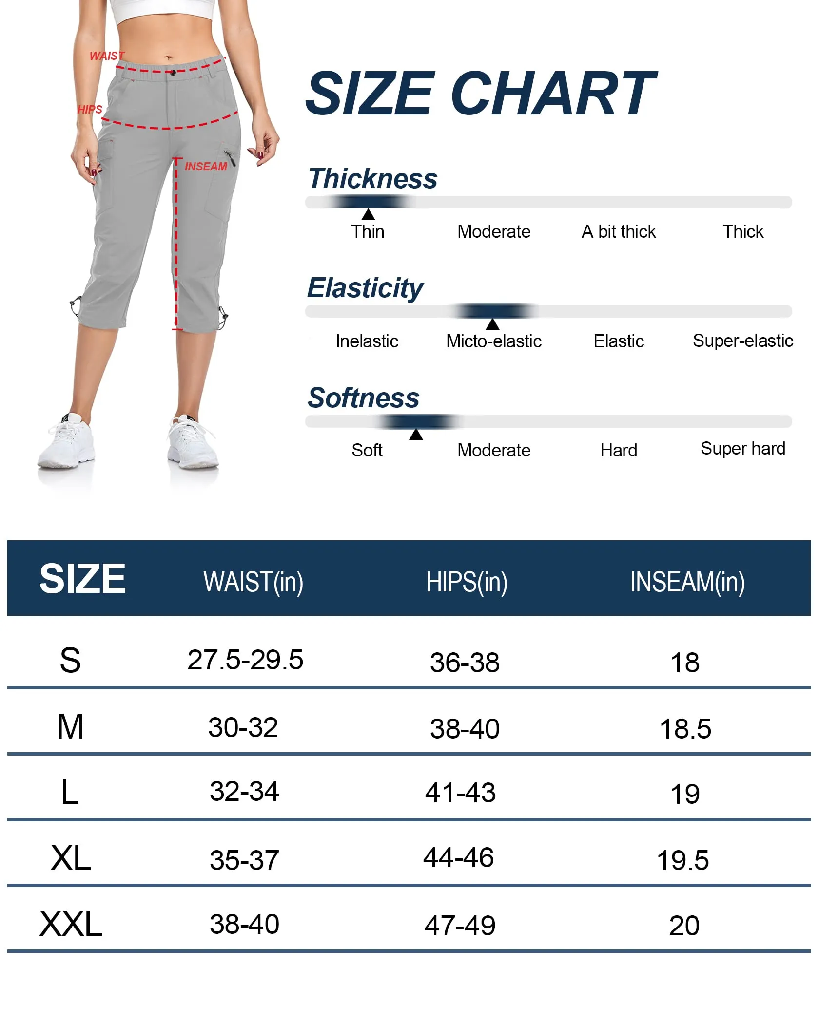 GymBrave Pantaloni Trekking Donna Cargo Capri 3/4 Estivi, Grigio Chiaro, S - immagine 6