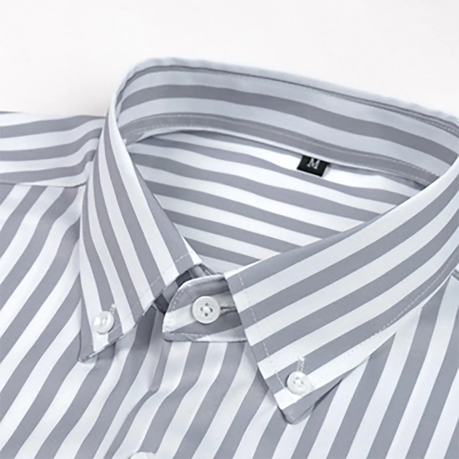 Munweiyu Camicia da Lavoro da Uomo a Righe, Grigio Chiaro, M - immagine 4