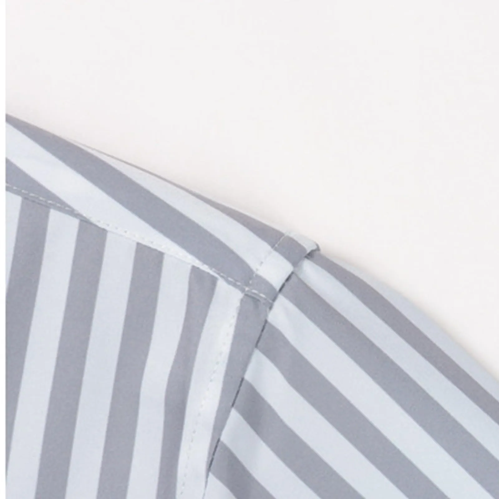 Munweiyu Camicia da lavoro da uomo, scollo rotondo, a righe, grigio chiaro, S - immagine 5