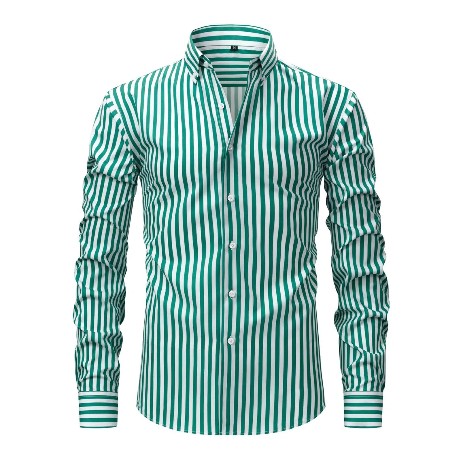 Munweiyu Camicia da Lavoro da Uomo a Righe, Verde, 3XL - immagine 2