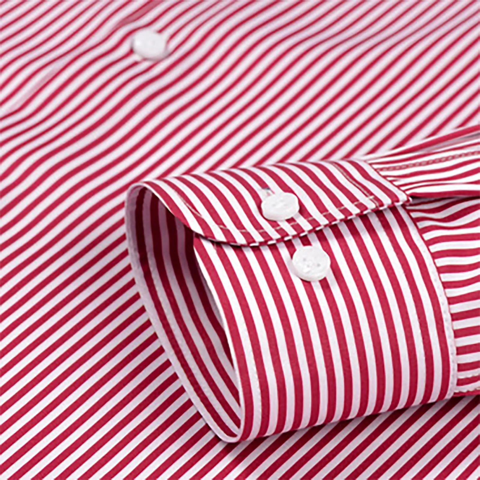 Munweiyu Camicia da Lavoro da Uomo Basic Scollo Rotondo a Righe Verticali Rosa M - immagine 7