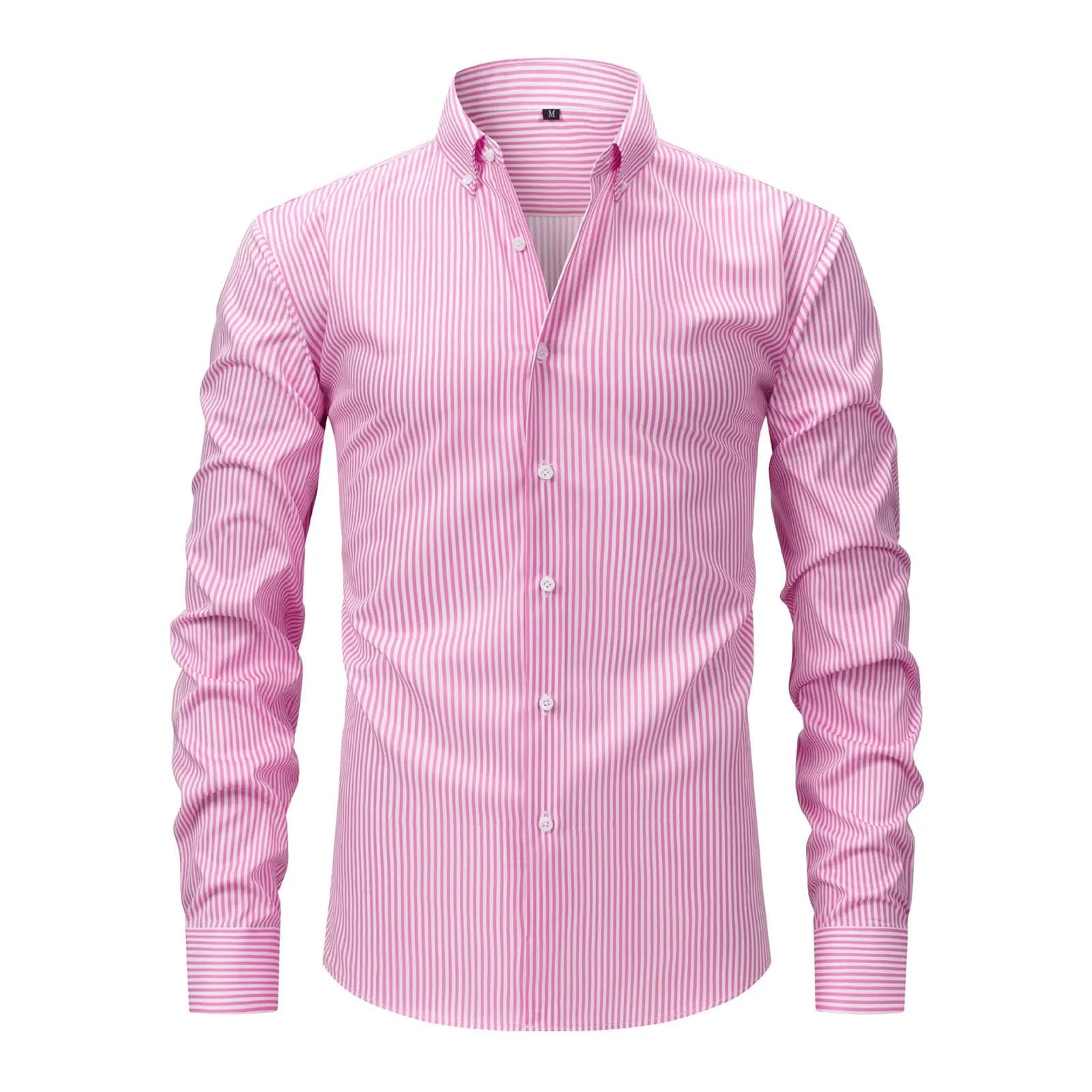 Munweiyu Camicia da lavoro da uomo a righe verticali, Rosa Chiaro, XXL - immagine 3
