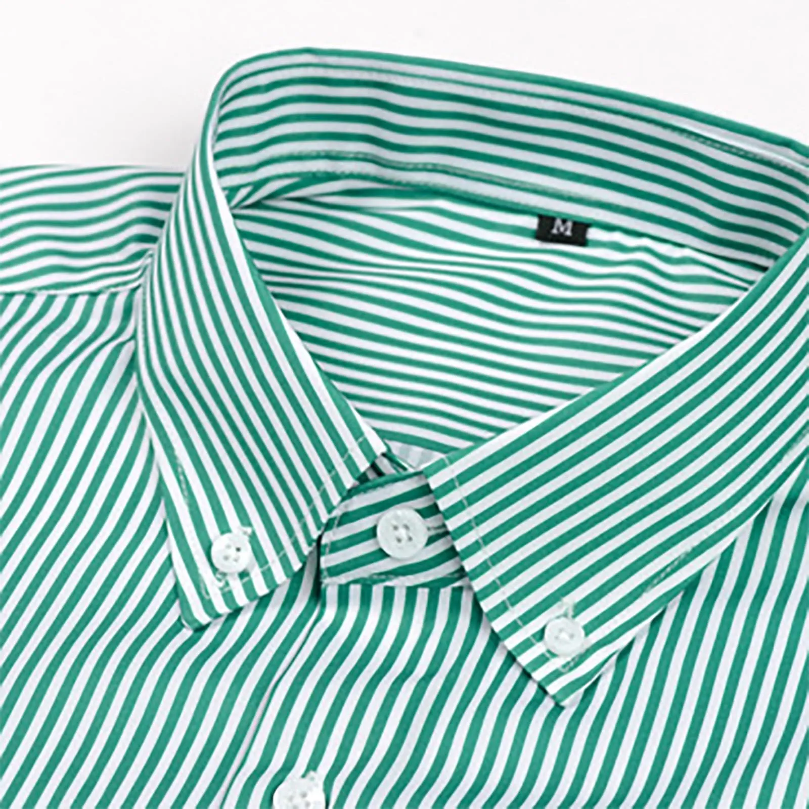Munweiyu Camicia da Lavoro da Uomo a Righe Verticali, S1 Verde, L - immagine 5