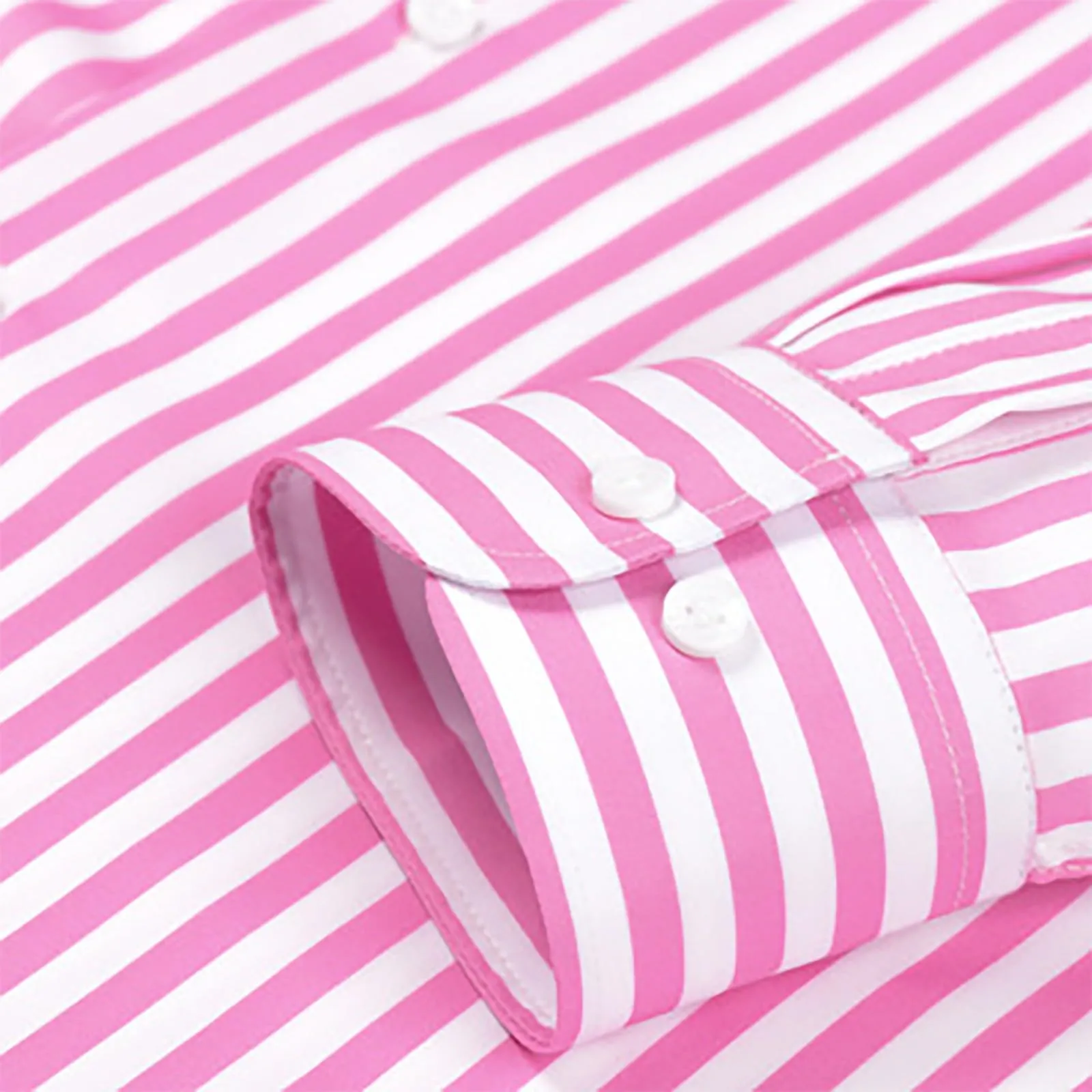Munweiyu Camicia da Lavoro da Uomo, Scollo Rotondo, Righe Verticali, Rosa Chiaro, XL - immagine 4