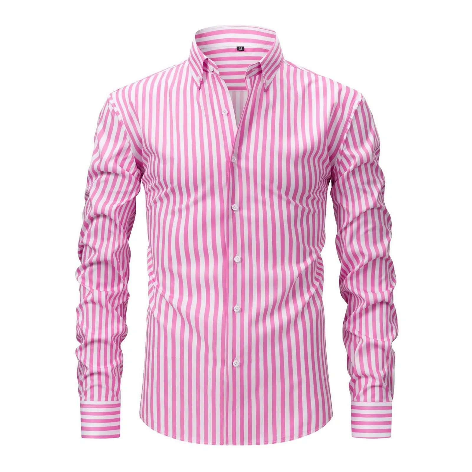 Munweiyu Camicia da lavoro da uomo a righe verticali, Rosa Chiaro, XXL - immagine 2