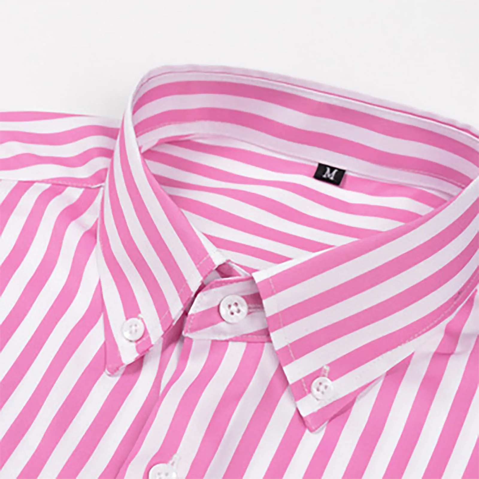 Munweiyu Camicia da lavoro da uomo a righe verticali, Rosa Chiaro, XXL - immagine 7