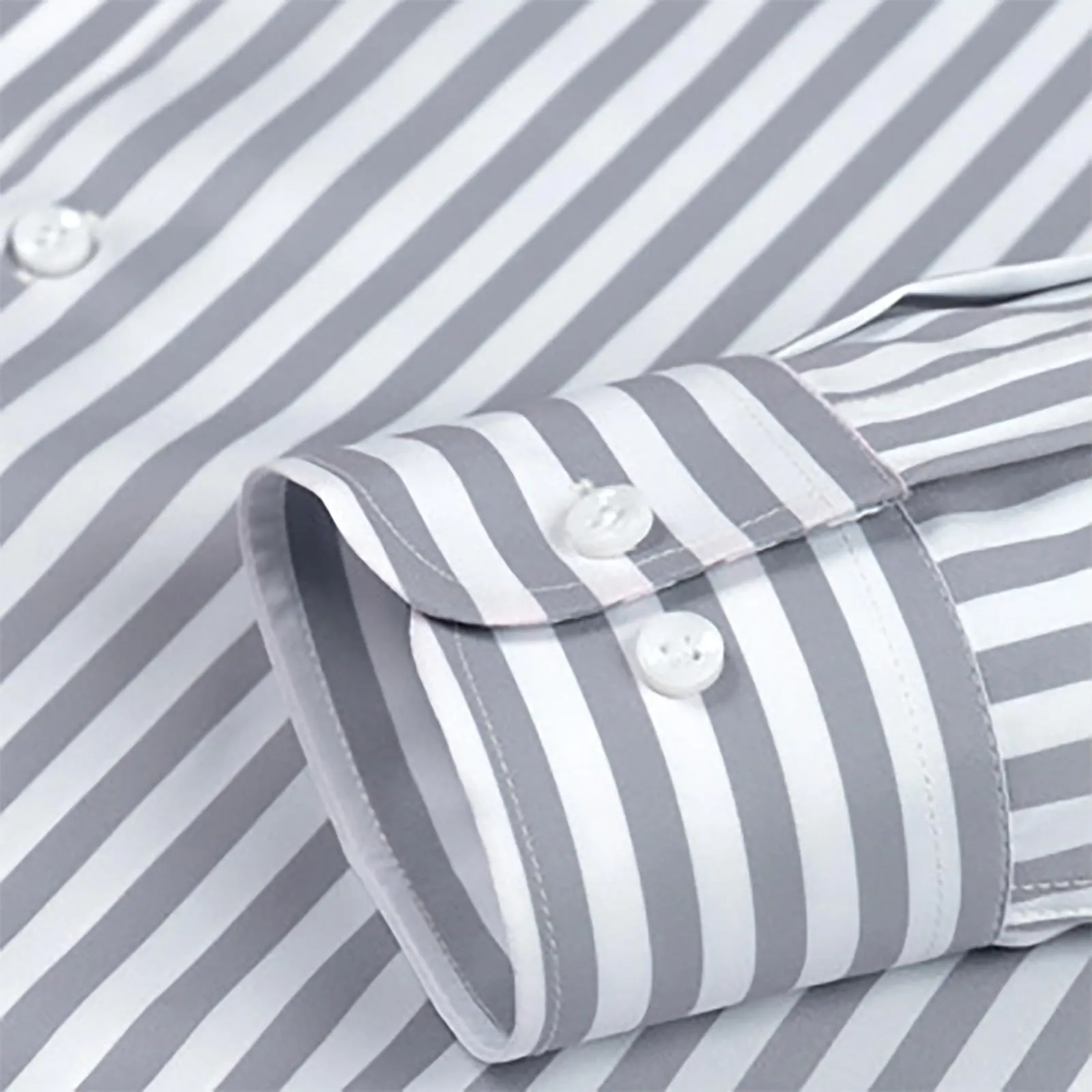 Munweiyu Camicia da lavoro da uomo basic scollo rotondo a righe grigio chiaro XXL - immagine 7