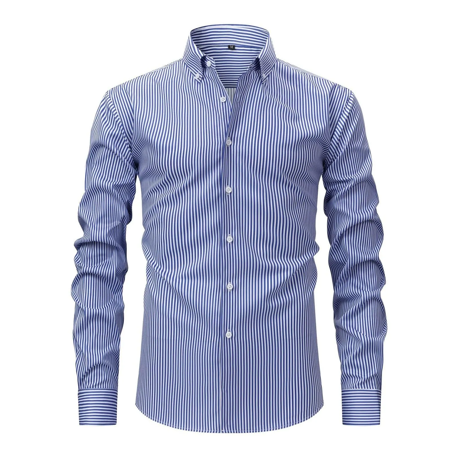 Munweiyu Camicia da Lavoro da Uomo a Righe Verticali, S1 Blu, XL - immagine 1
