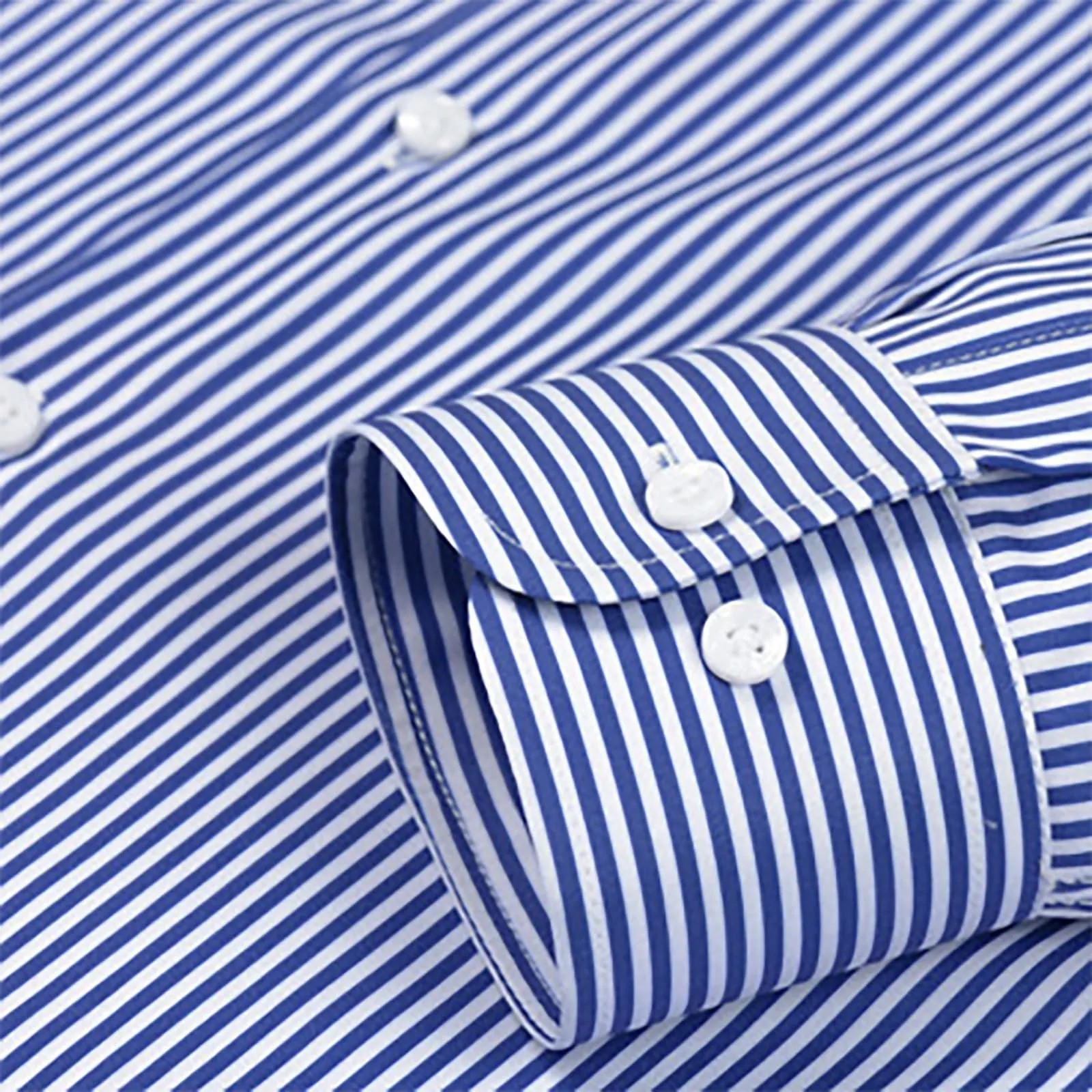 Munweiyu Camicia da Lavoro da Uomo a Righe Verticali, S1 Blu, XL - immagine 7