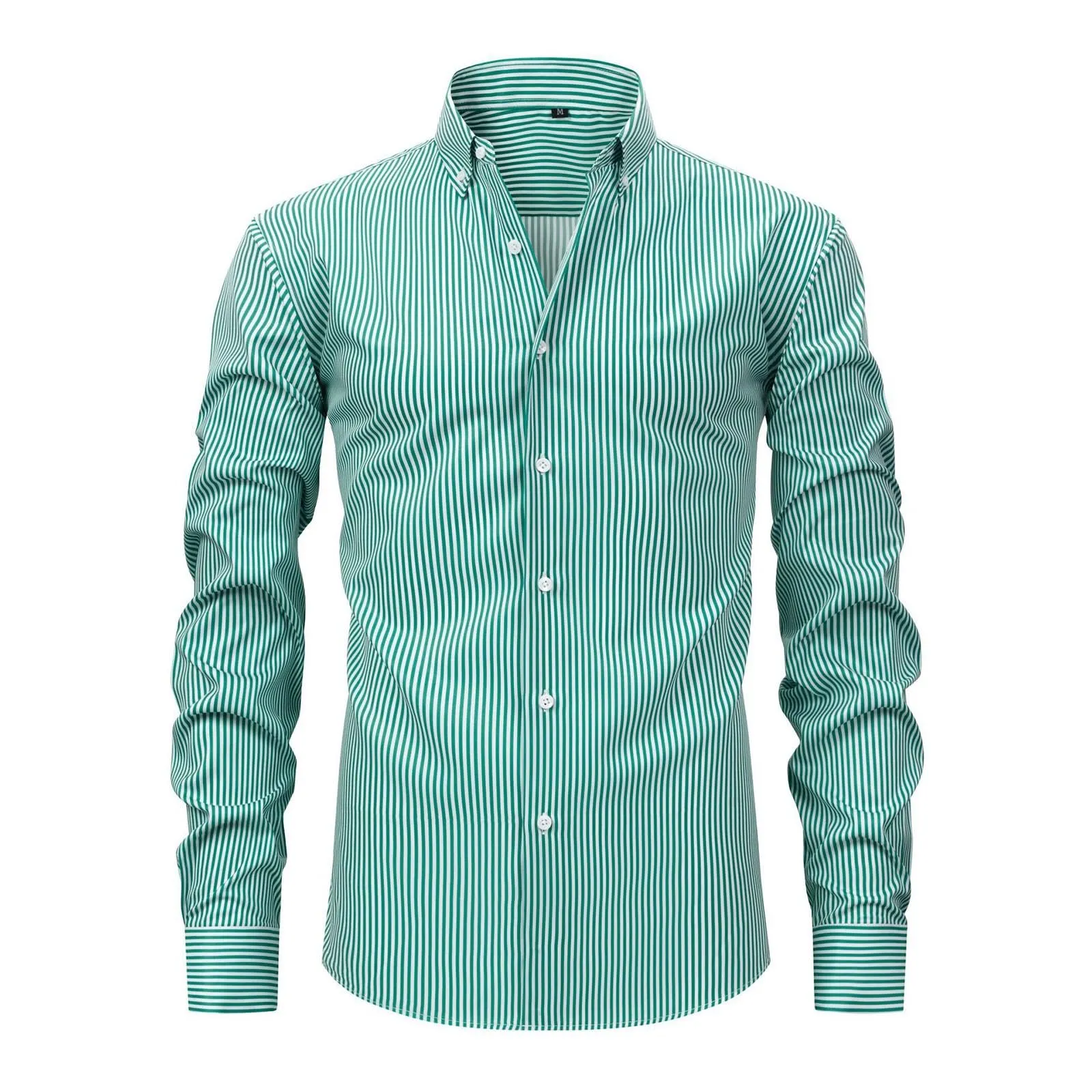 Munweiyu Camicia da lavoro da uomo a righe verticali, S1 verde, S - immagine 1