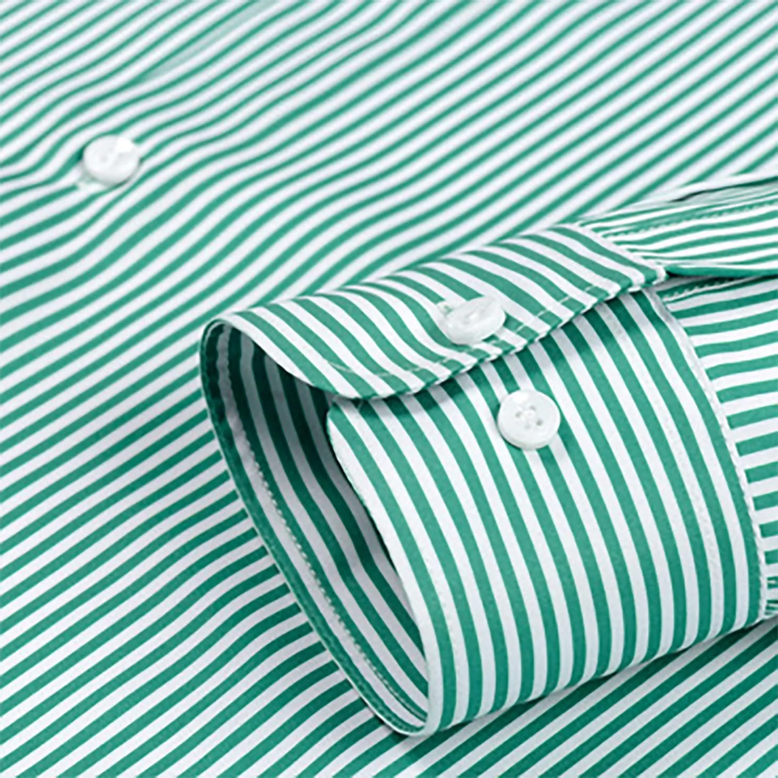 Munweiyu Camicia da lavoro da uomo a righe verticali, S1 verde, S - immagine 7