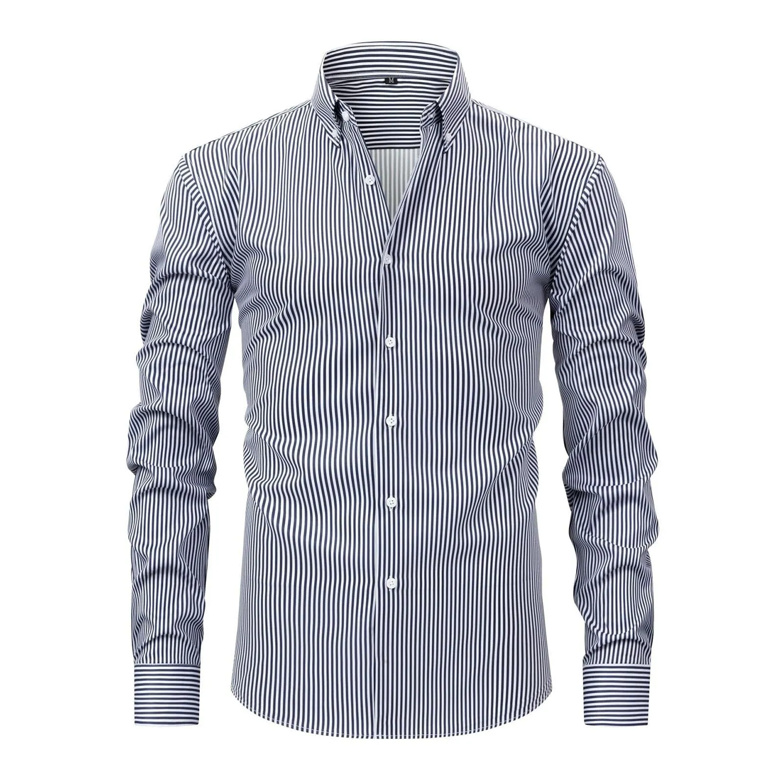 Munweiyu Camicia da Lavoro da Uomo, Basic a Righe Verticali, S1 Grigio, XL - immagine 3