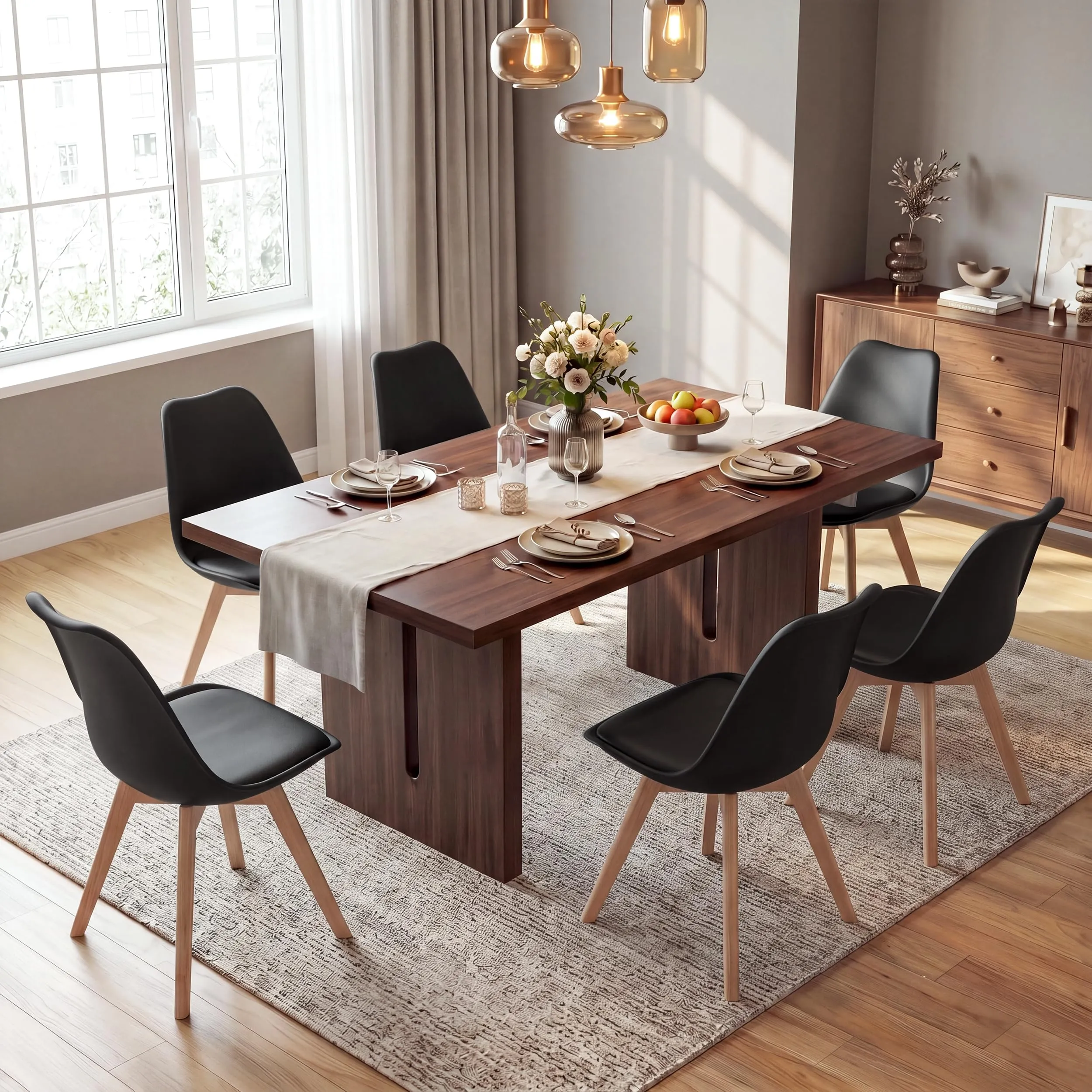 GrandCA HOME Set di 8 Sedie Imbottite con Gambe in Legno di Faggio, Nero - immagine 3