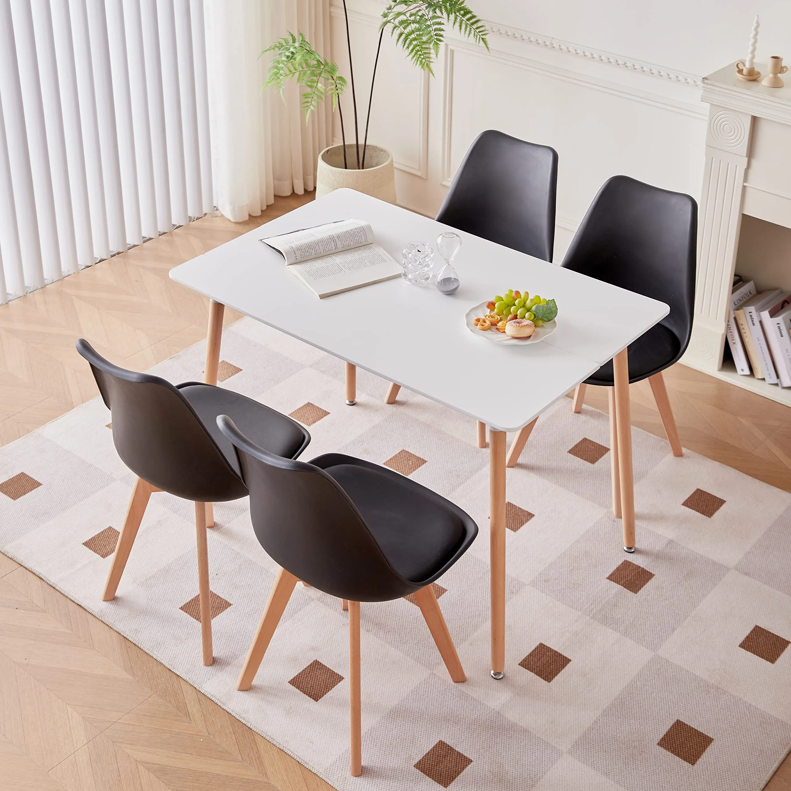 GrandCA HOME Set di 8 Sedie Imbottite con Gambe in Legno di Faggio, Nero - immagine 4